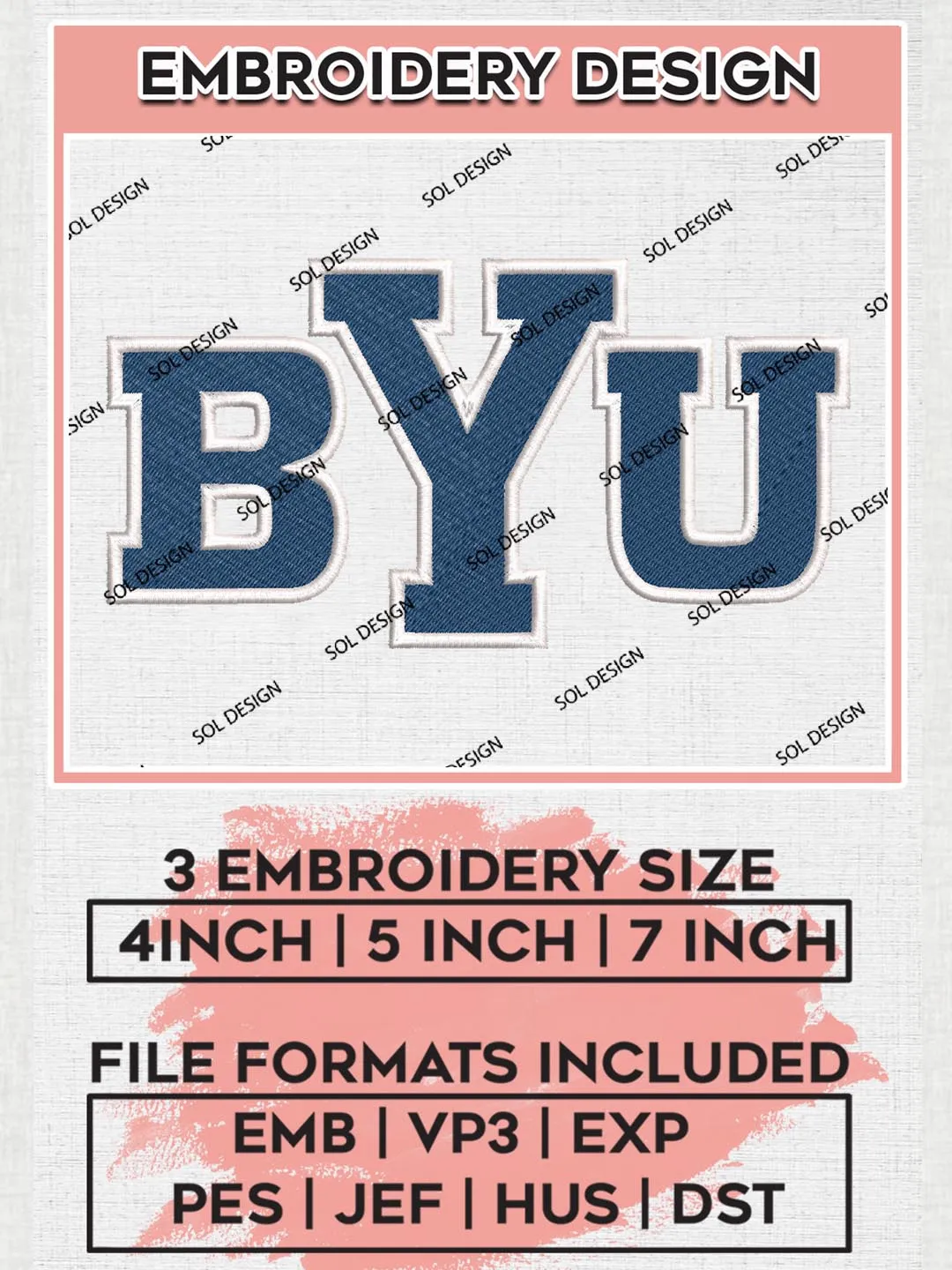 NCAA BYU College Team Logo Embroidery Design Files, NCAA BYU Cougars Machine Embroidery, NCAA Teams, 3 sizes, NCAA Machine embroidery designs, Digital Download