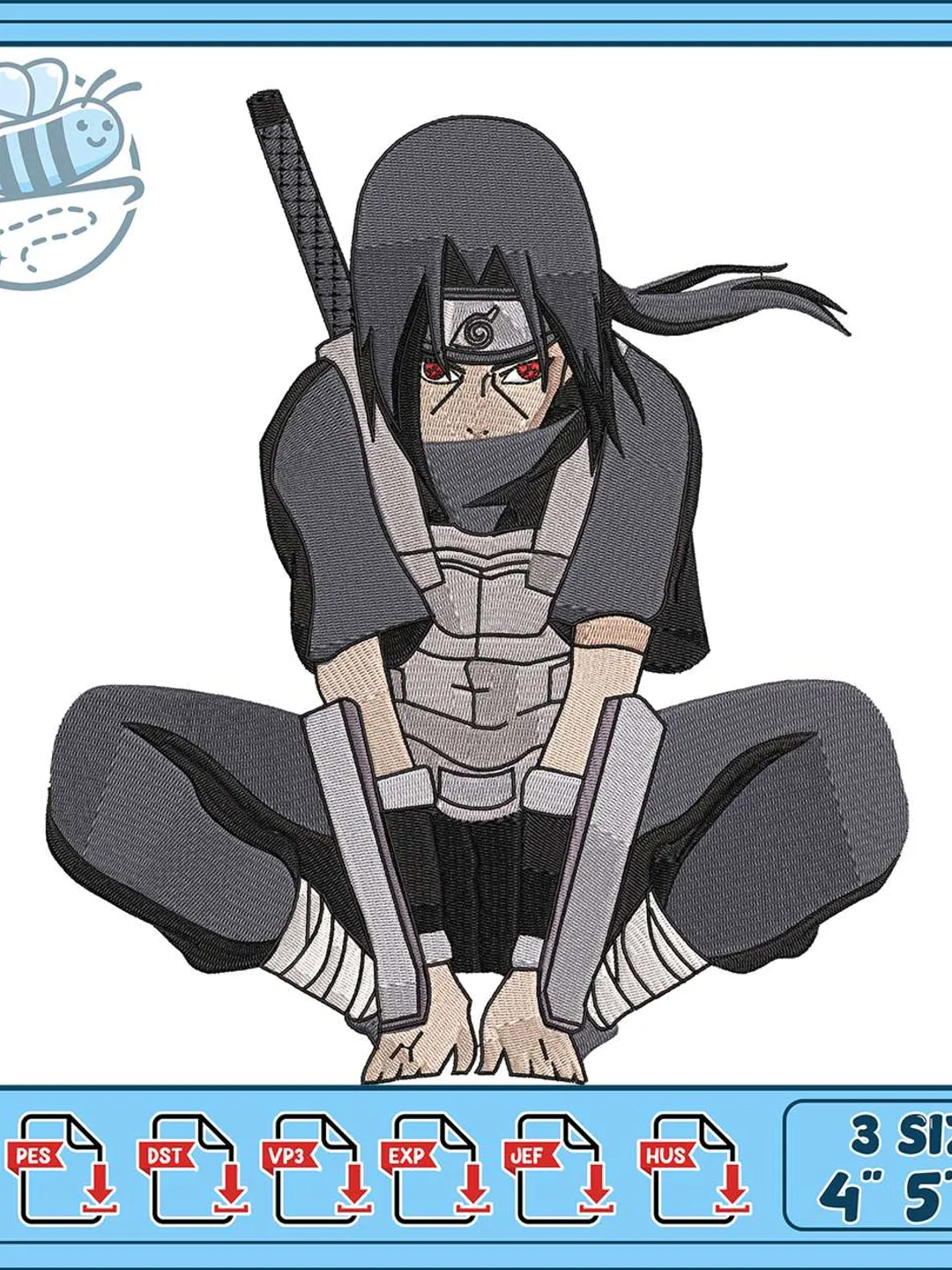 Anbu Itachi Sitting Embroidery Design, Naruto Anime Machine Embroidery File, Ninja Character Patch, Instant Download PES DST