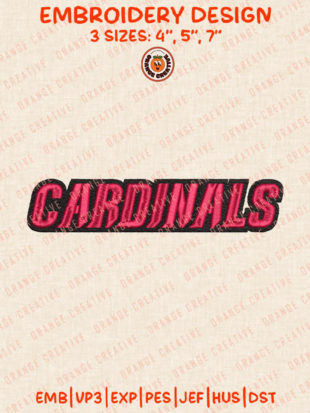 NCAA Cardinals Text Embroidery Design, NCAA Louisville Cardinals Team Logo Embroidery Design, Machine Embroidery Design File, 4 Sizes, Custom Size, Digital Download