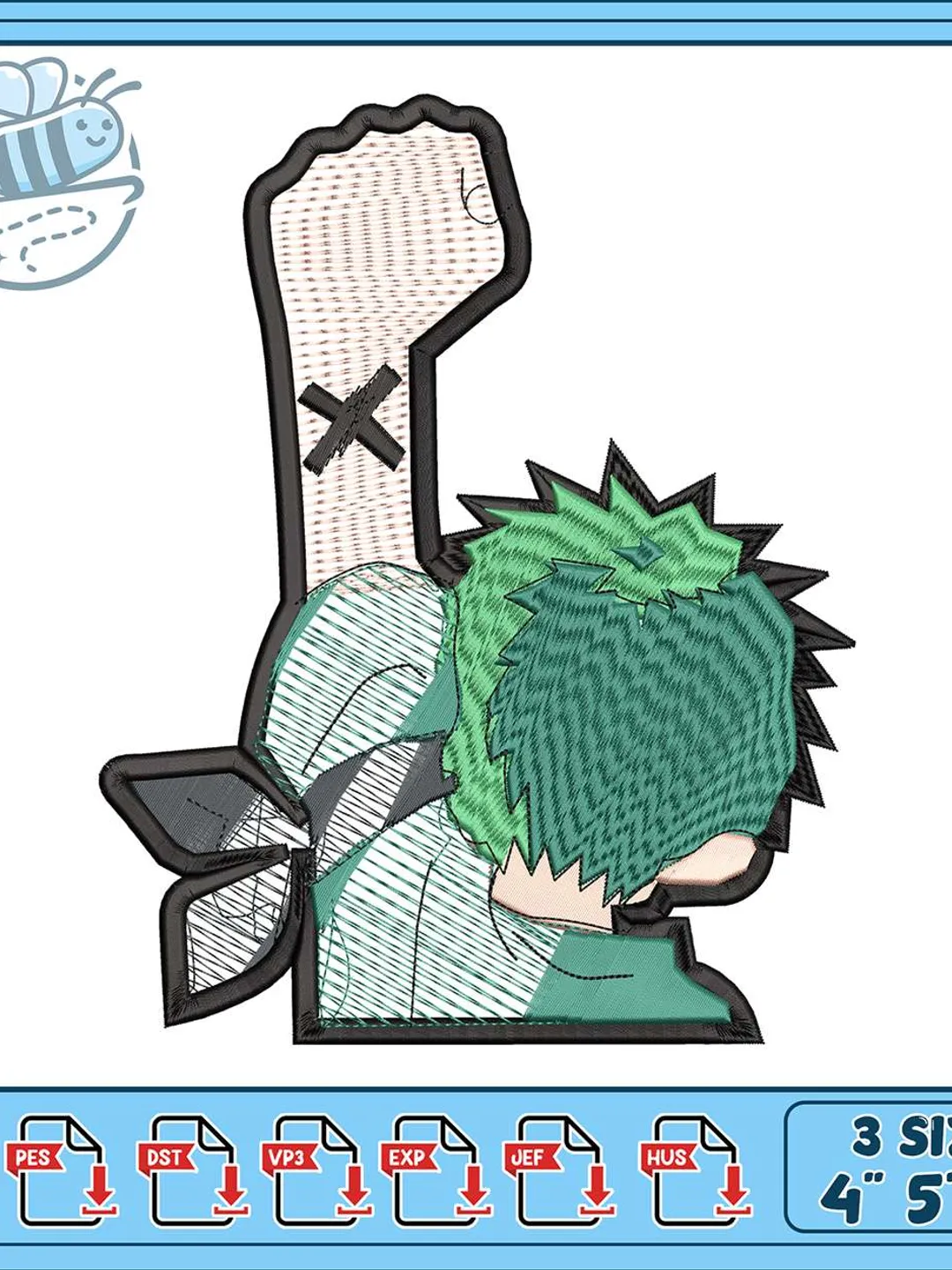 Zoro Chibi Embroidery Design, One Piece Anime Machine Embroidery