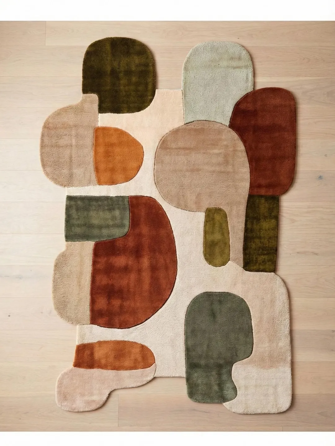 Abstract Tufted Rug, Irregular Shape Earth Tone Carpet, Hand Tufted ...