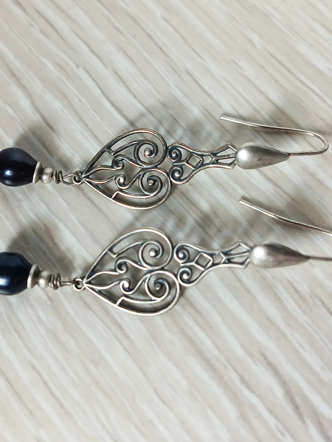 Boho Shabby chic Vintaj and Artisan Pewter permanent colored natural copper with cultured pearls beads earrings