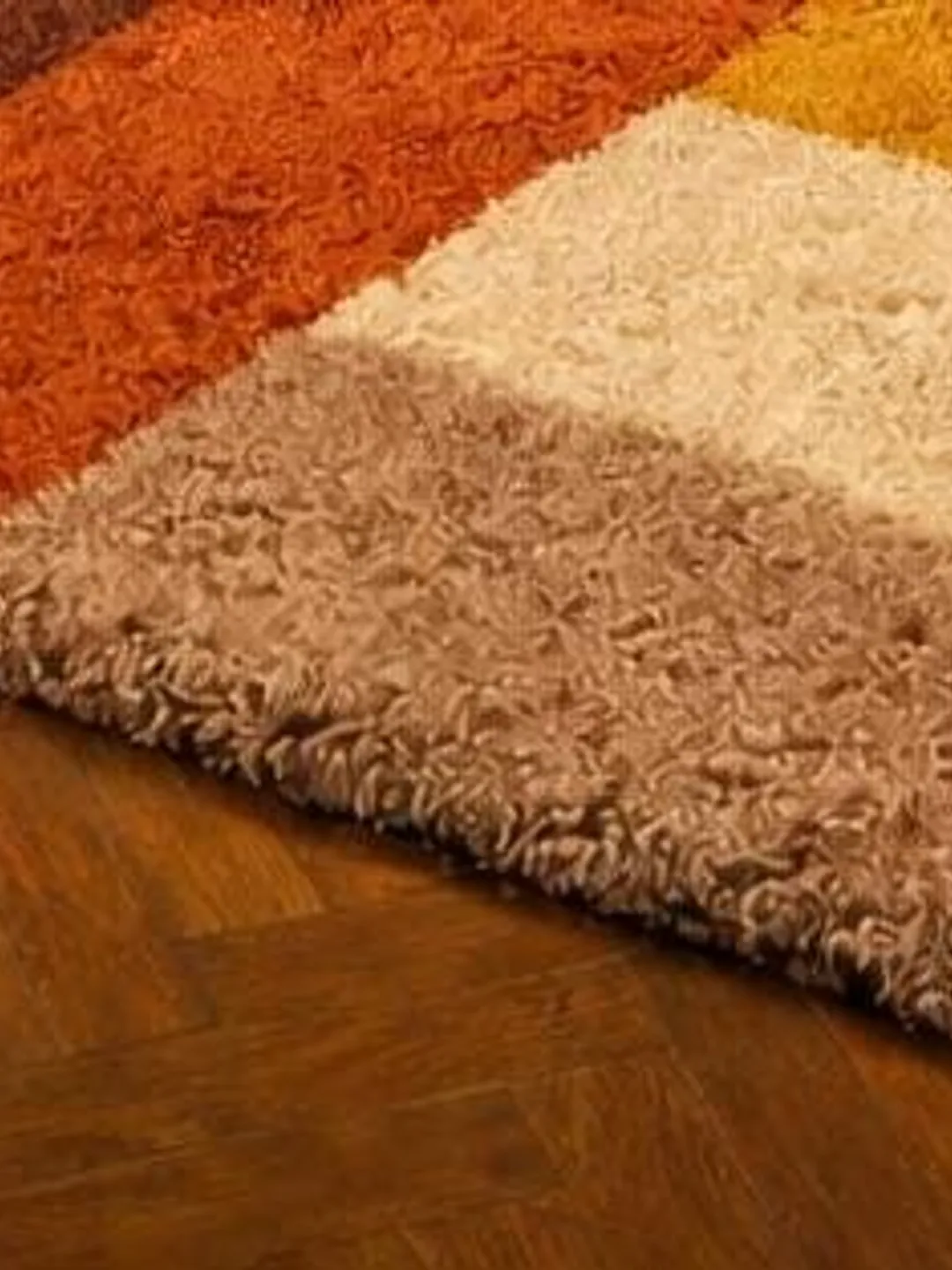 Retro 70s Shag Area Rug, Burnt Orange Geometric Carpet