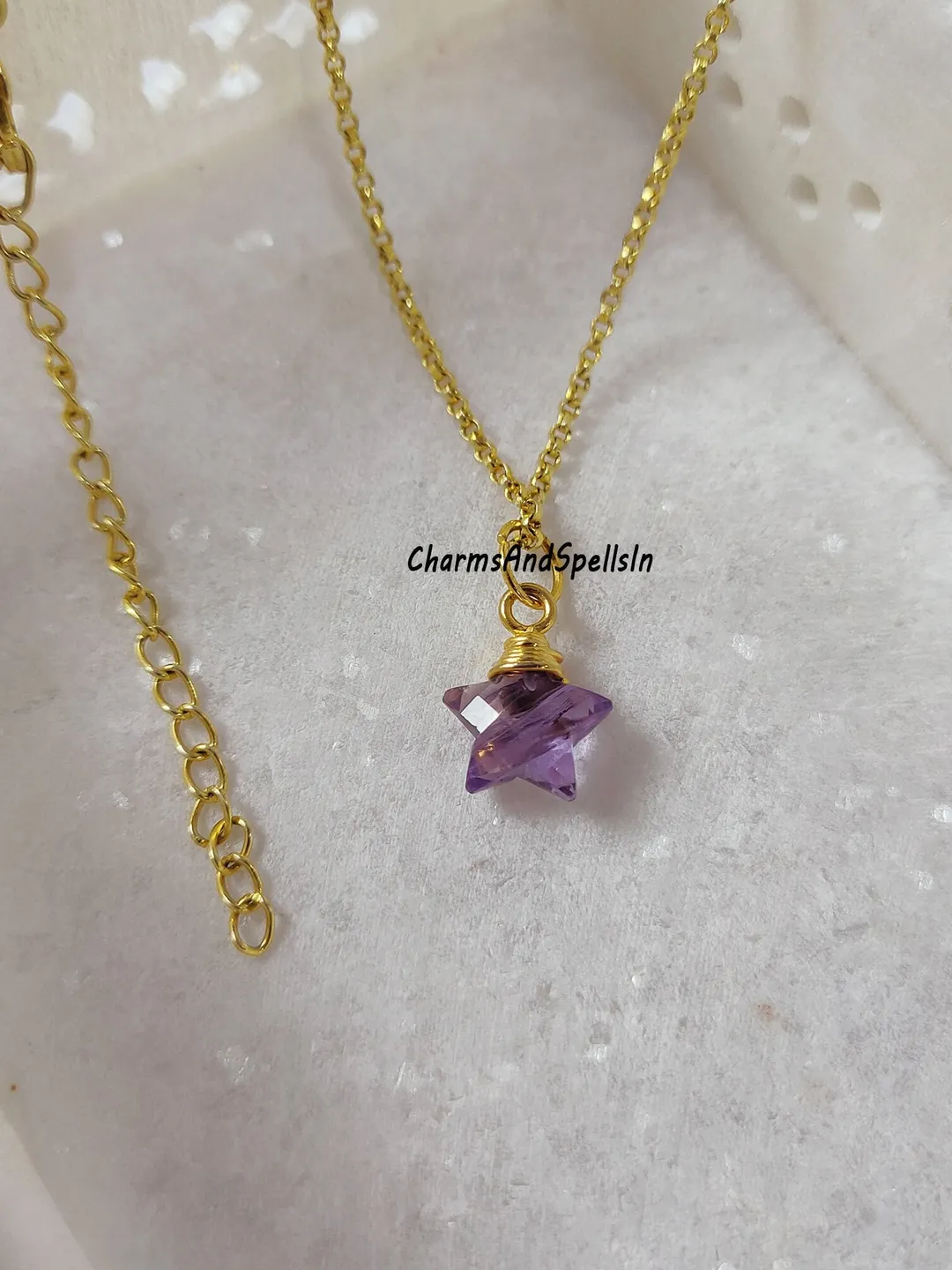 Natural Amethyst Star Pendant Necklace, Wire Wrapped Charm, Purple Gemstone Necklace, February Birthstone, Healing Crystal, Gift For Her
