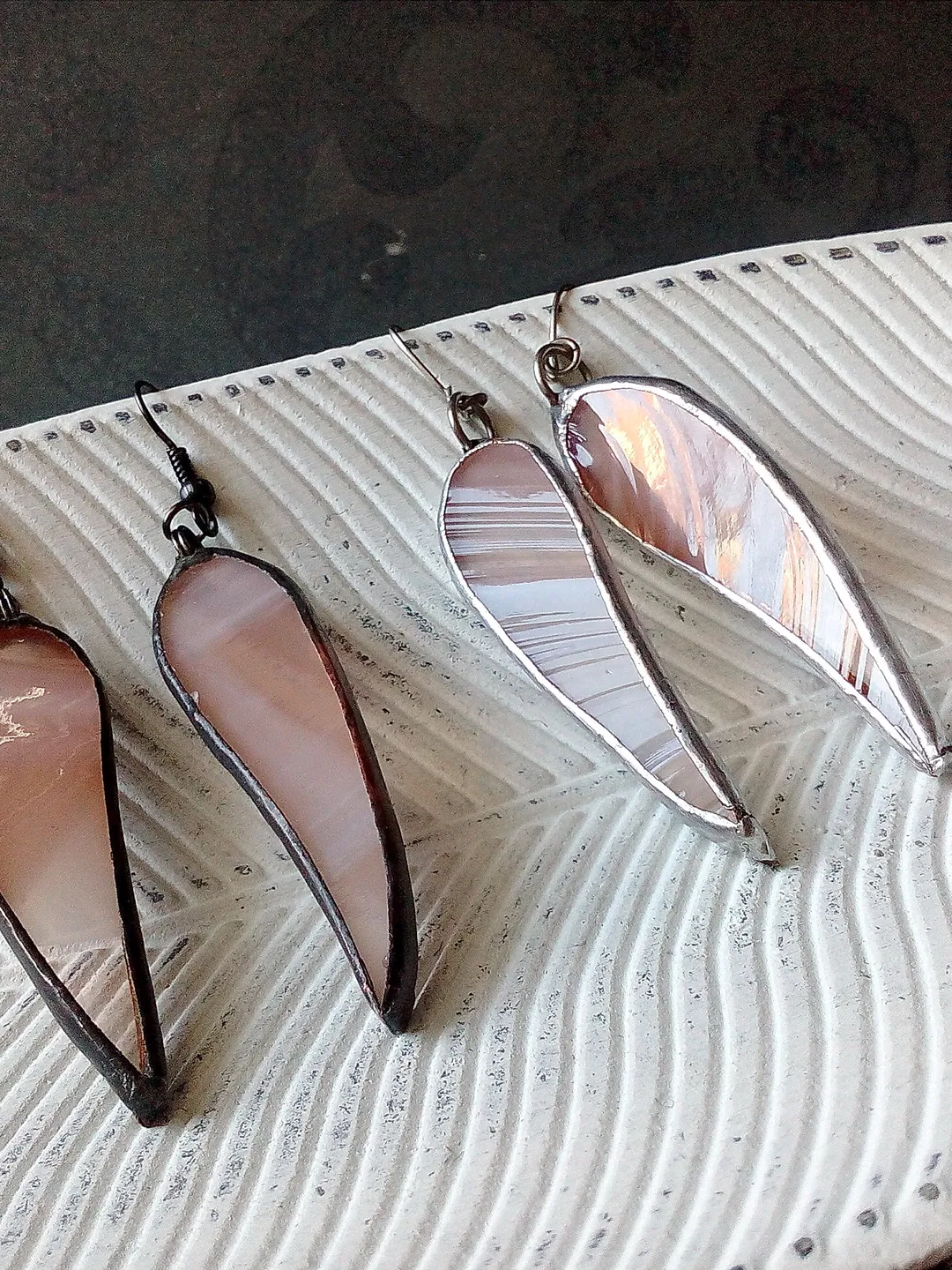 Dangle beige simple stained glass long earrings, kawaii earrings petals