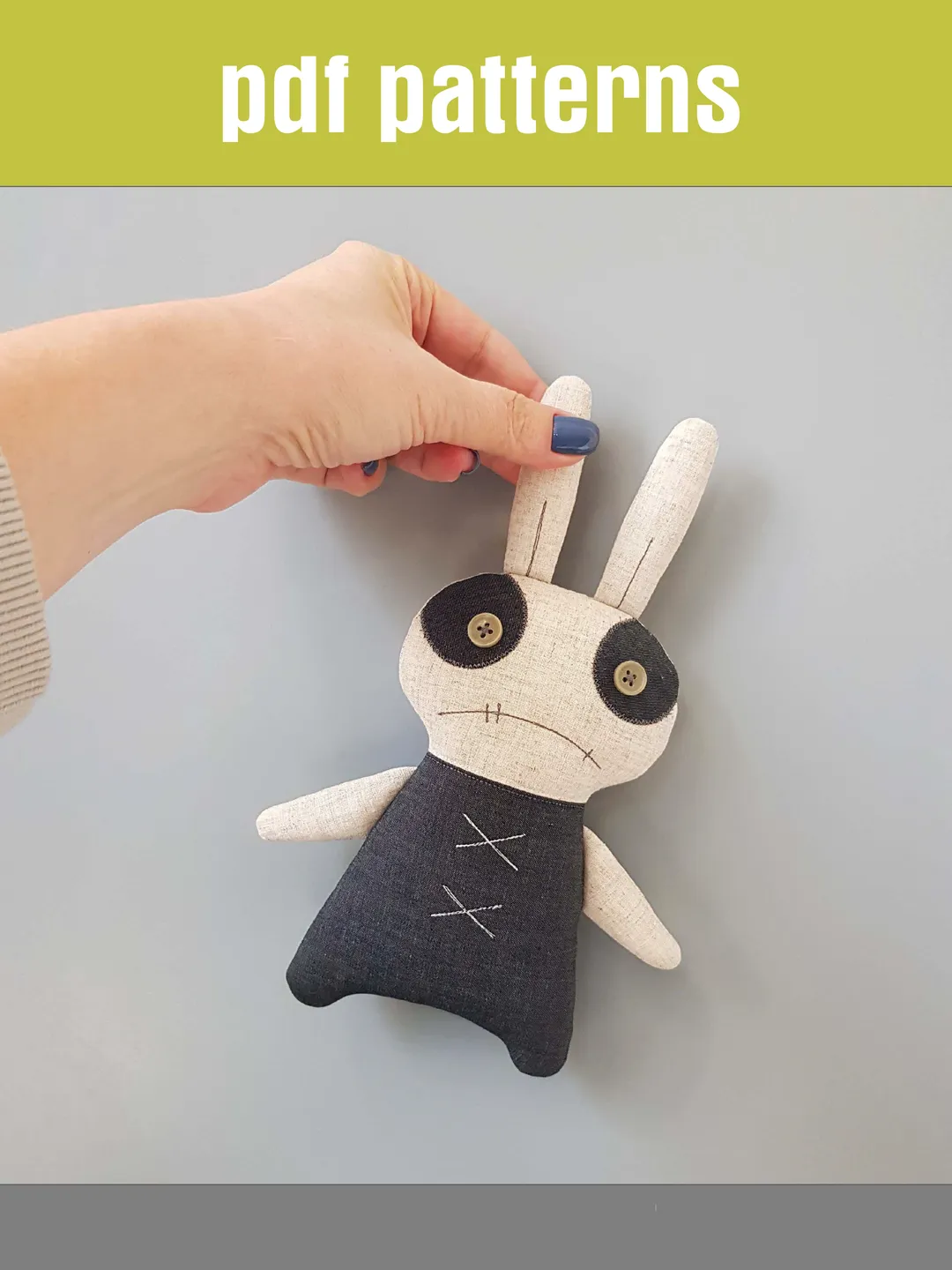 Rabbit sewing pattern PDF (name Barbus), digital tutorial in English, Halloween doll sewing DIY