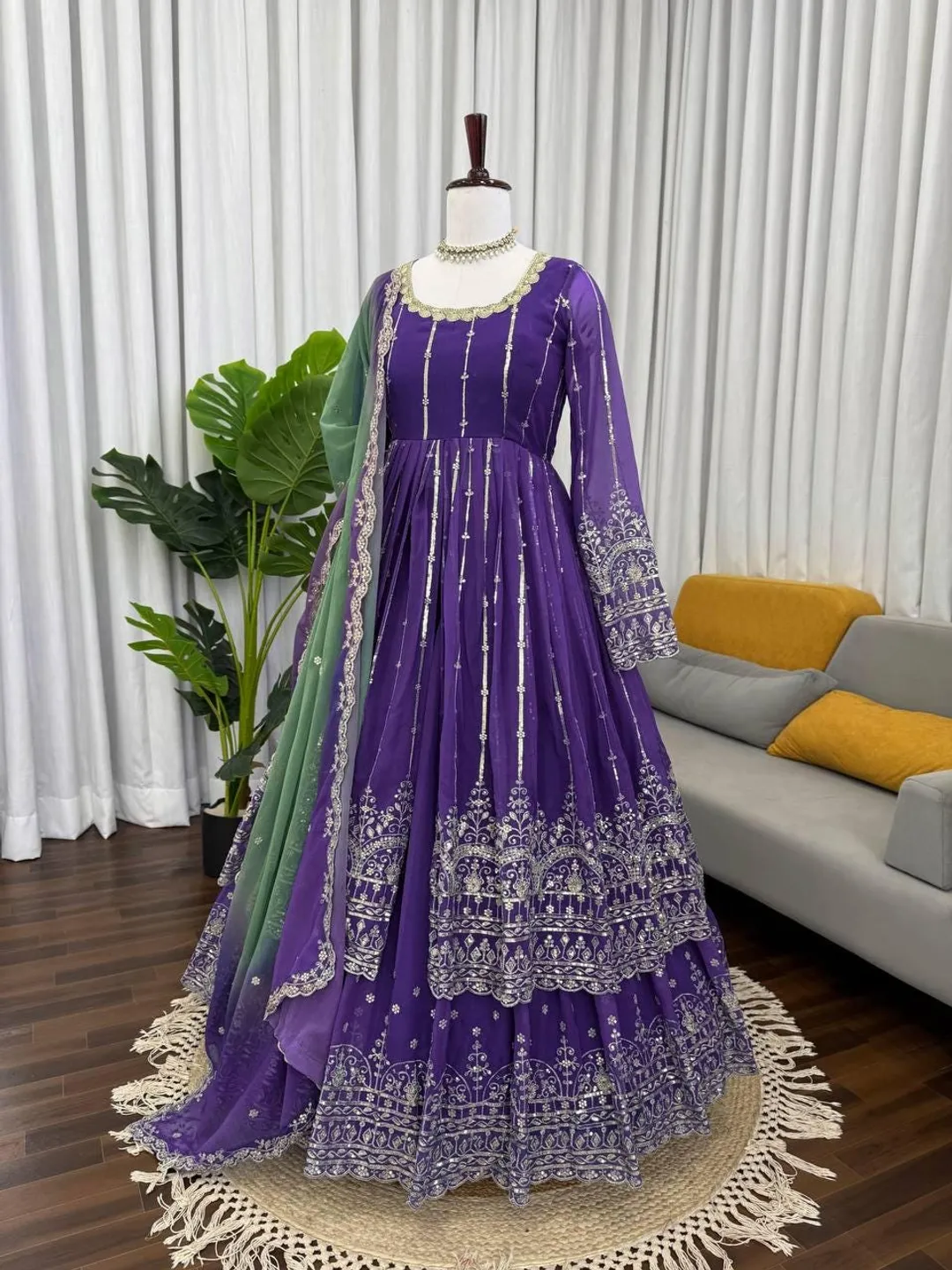 anarkali dress purple Hand Embroidered Anarkali Dress/purple Anarkali Suit Set/purple Hand Work Anarkali Usa/indian Dresses/purple Sleeveless Embroidered Anarkali
