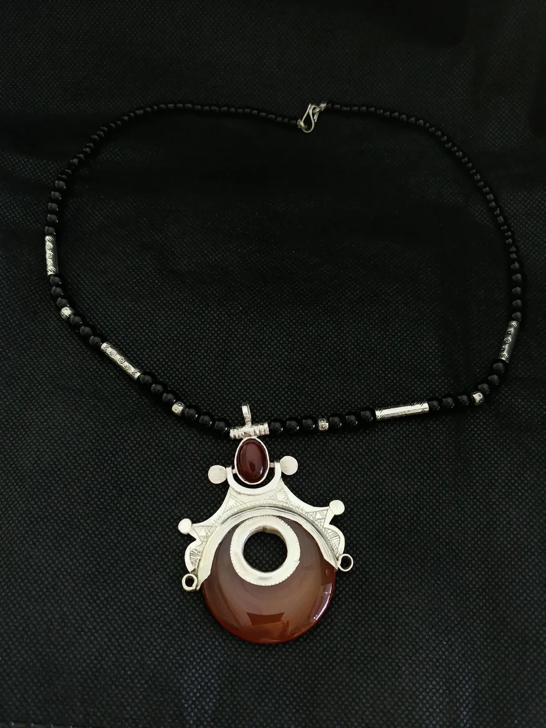 Vintage Tuareg Necklace Agate: Silver Pendant, African Tribal