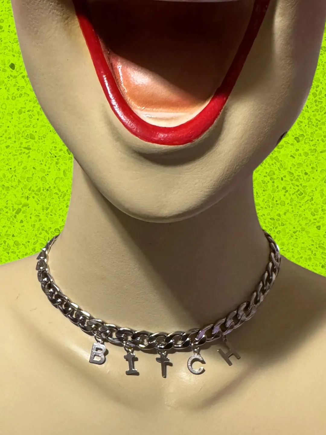 Chunky Choker Necklace Bitch Stainless Steel with Heart Clasp