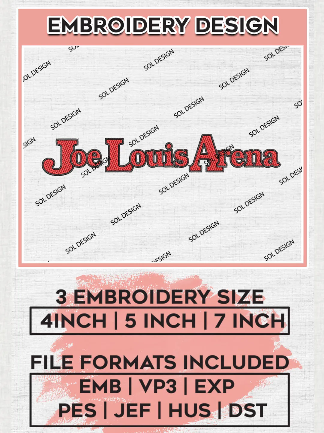 Joe Louis Arena Hockey Team Logo Embroidery Design, NHL Detroit Red Wings Logo Embroidery Files, Hockey Team Machine Embroidery, Machine Embroidery Design