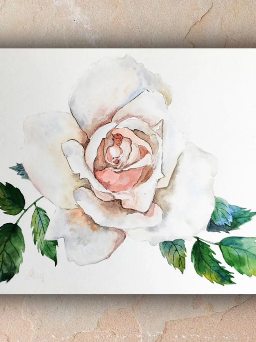 White Rose painting original watercolor art plant floral artwork flower