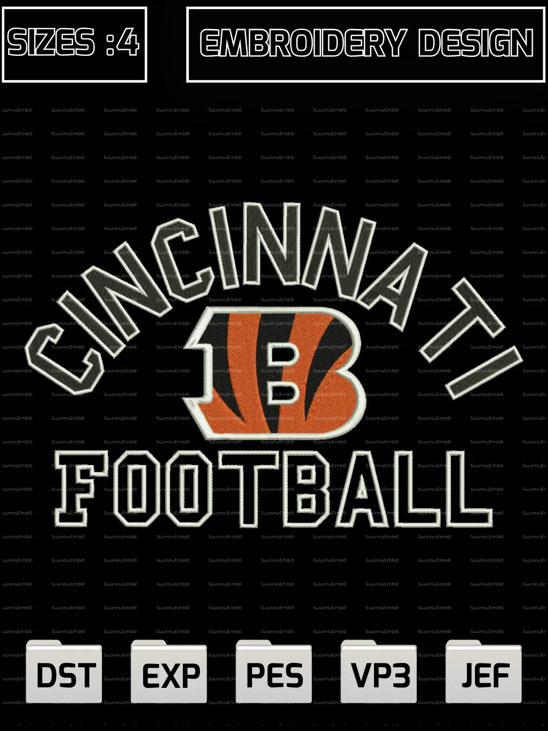 Cincinnati Bengals Logo Embroidery Design,NFL Logos Embroidery Design,NFL Teams, Machine Embroidery Design File,4 Sizes, Digital Download