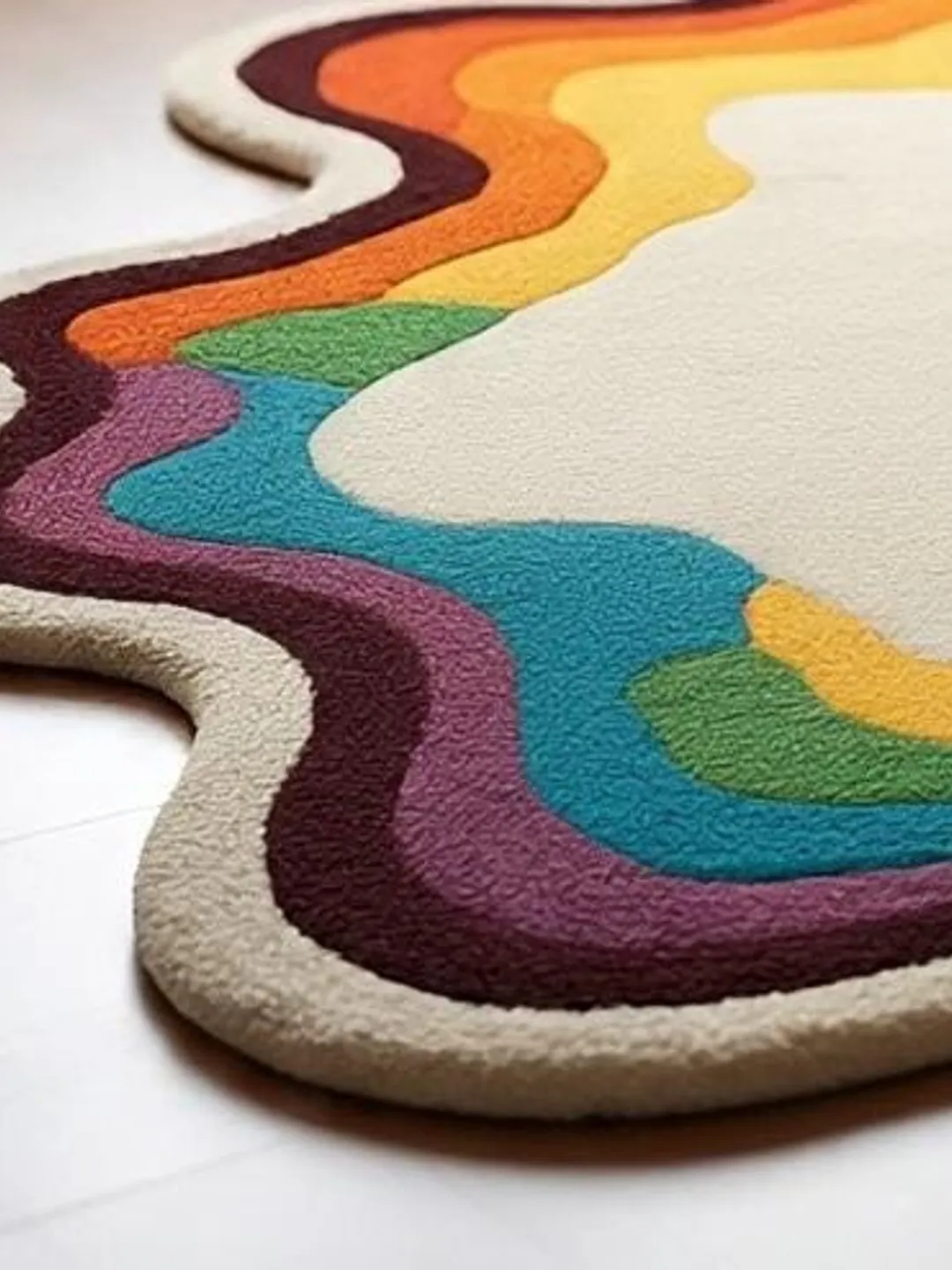 Purple Splatter Rug Handmade Tufted Irregular Puddle Area Rug | Retro Rainbow Splatter