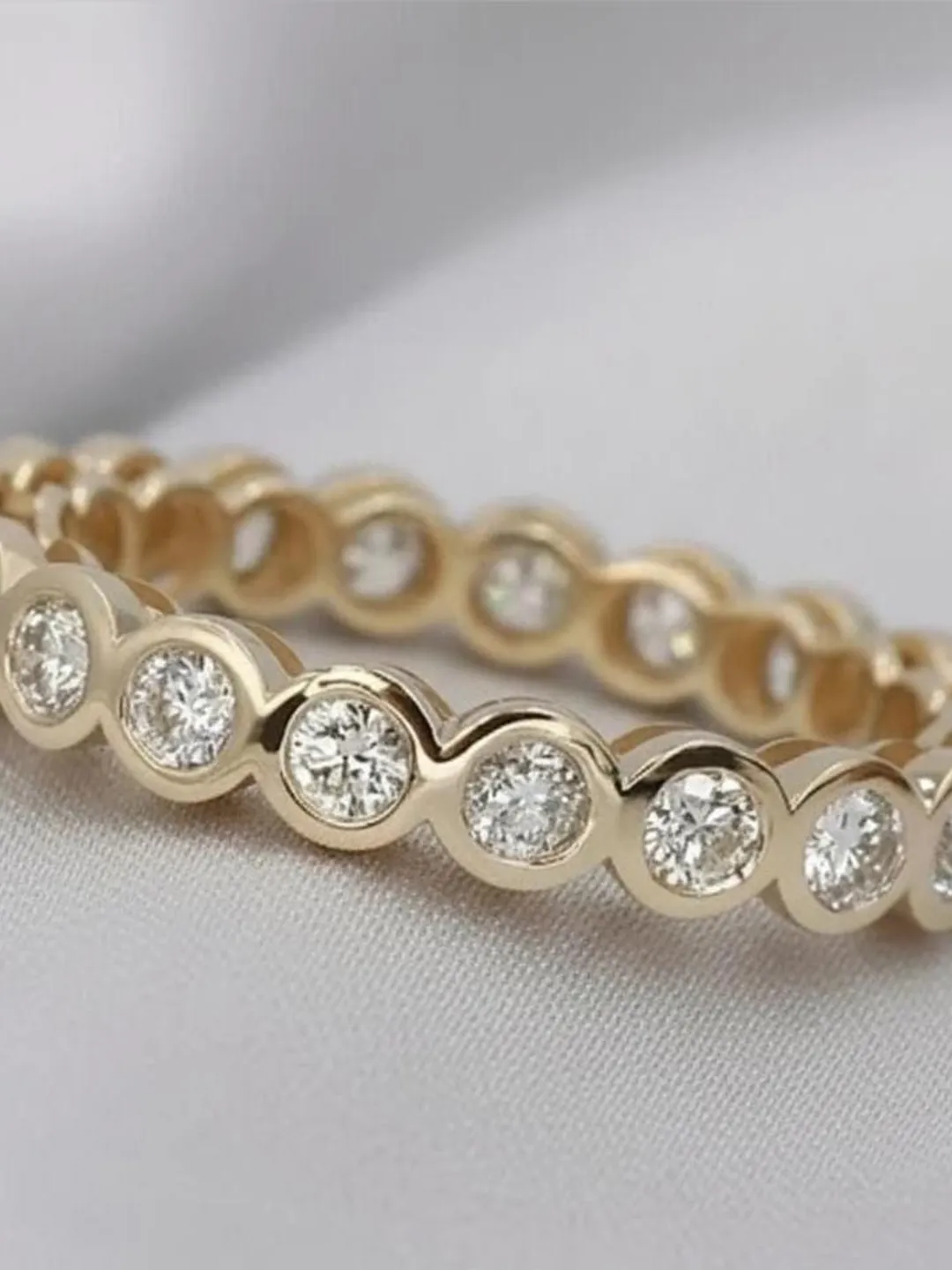 Timeless Round Diamond/Moissanite Women's Wedding Eternity Band Ring 14K Gold Plated Anniversary Gift