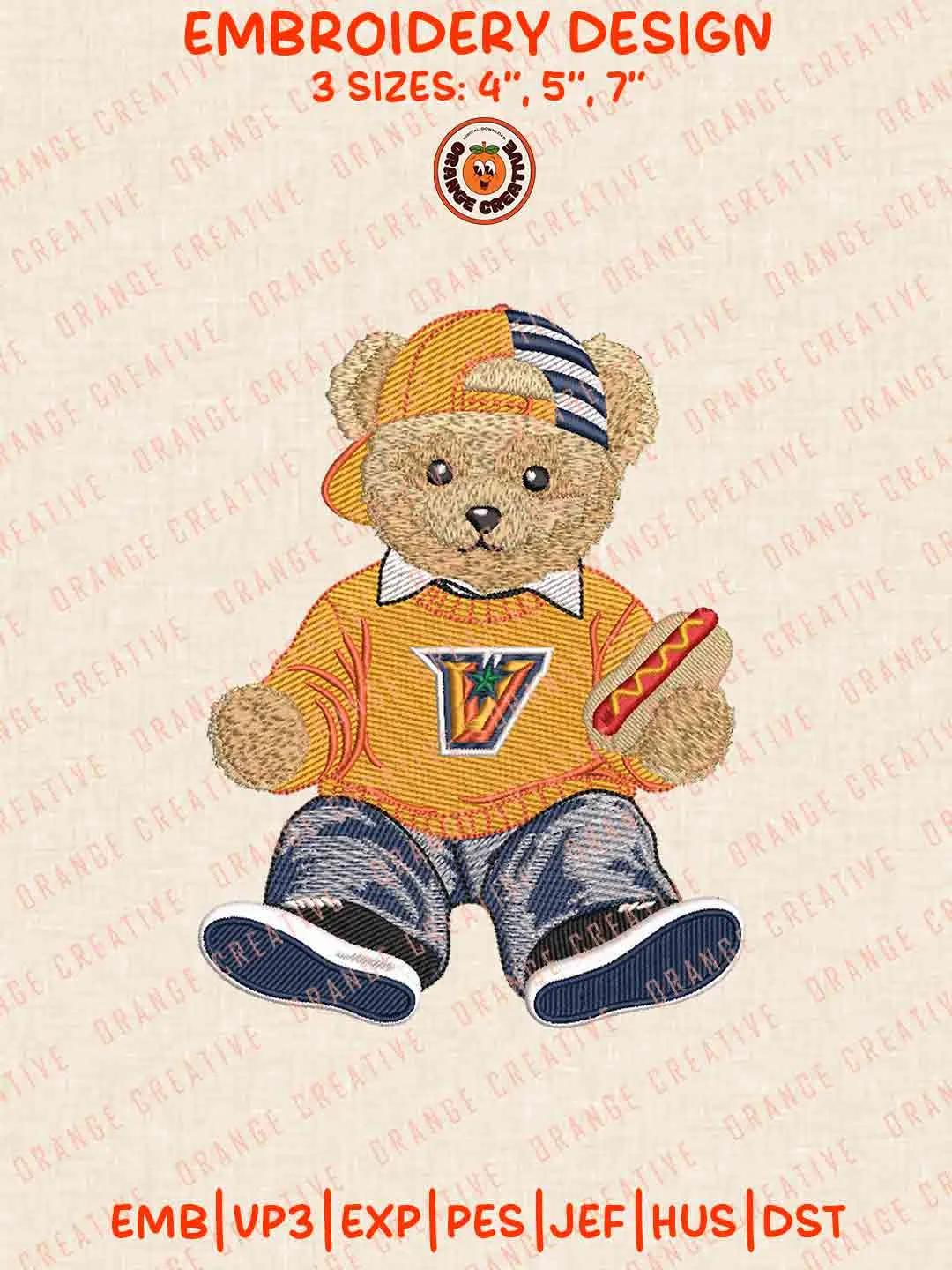 UT Rio Grande Valley Vaquero Teddy Bear Embroidery Design Files, Football Embroidery Designs, Sport Machine Embroidery Files, 3 Sizes, Custom Sizes, Instant Download