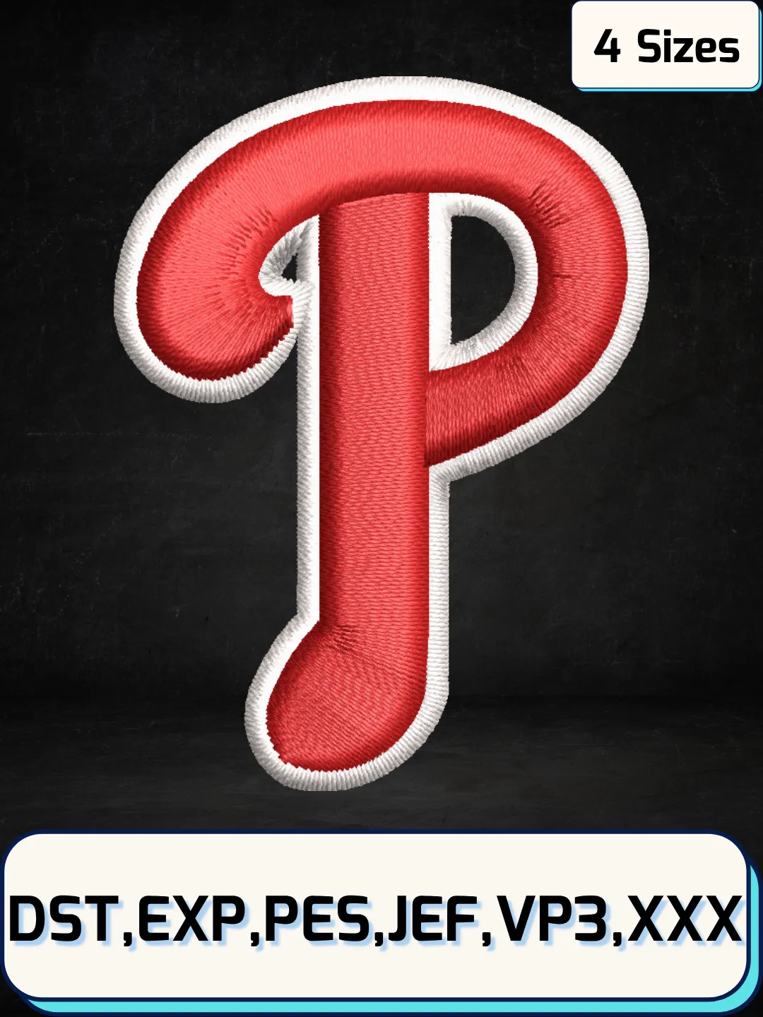 Philadelphia Baseball Embroidery Design – Machine Embroidery File-  4 Sizes