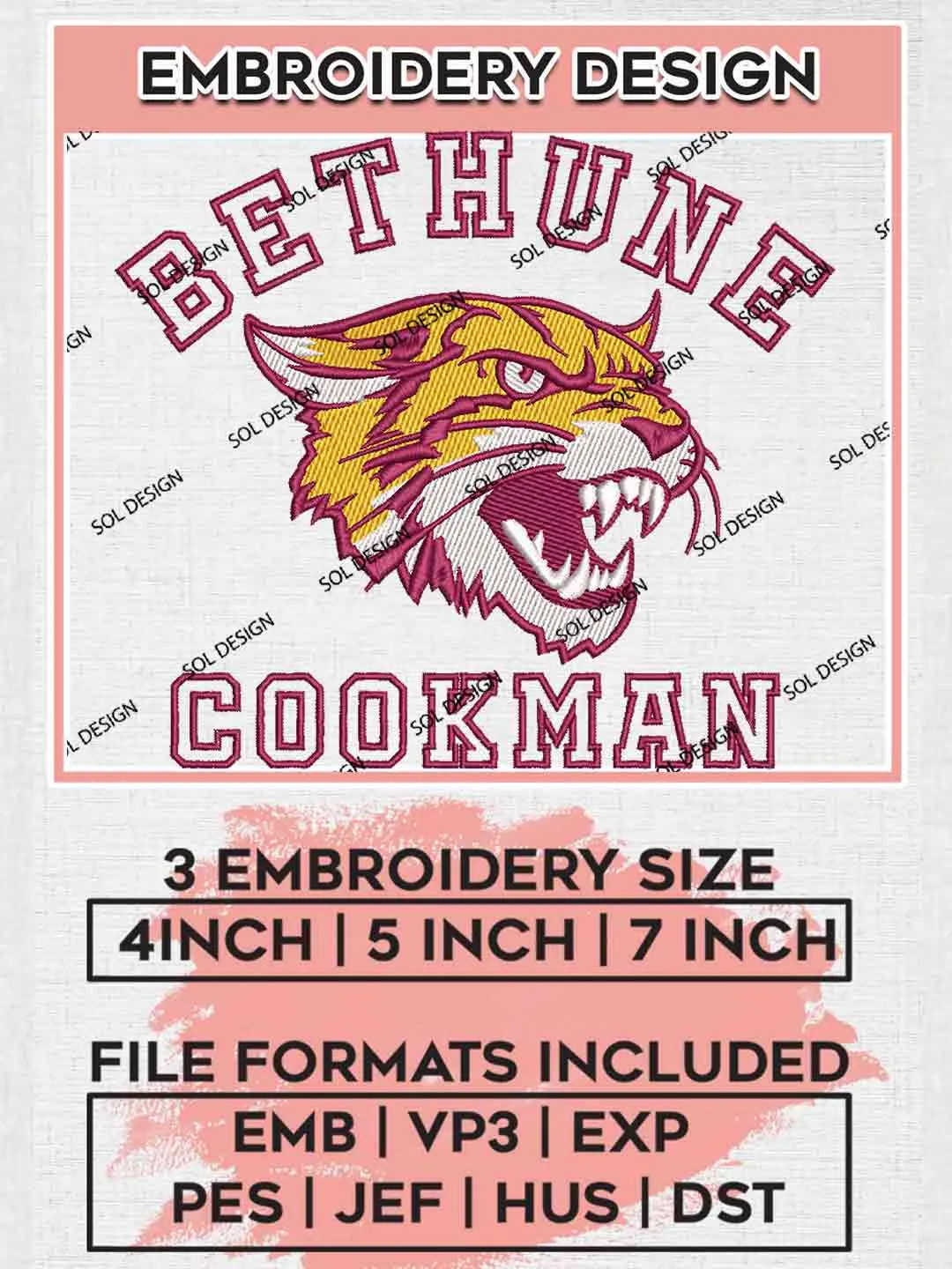 Bethune Cookman Wildcat Embroidery Design, Football Embroidery files, Sport Machine embroidery files, 3 sizes, Instant Download