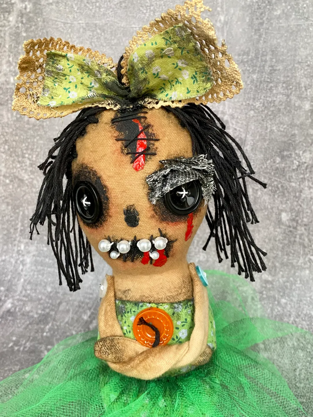 Creepy doll . Halloween home decor. Shelf decor.