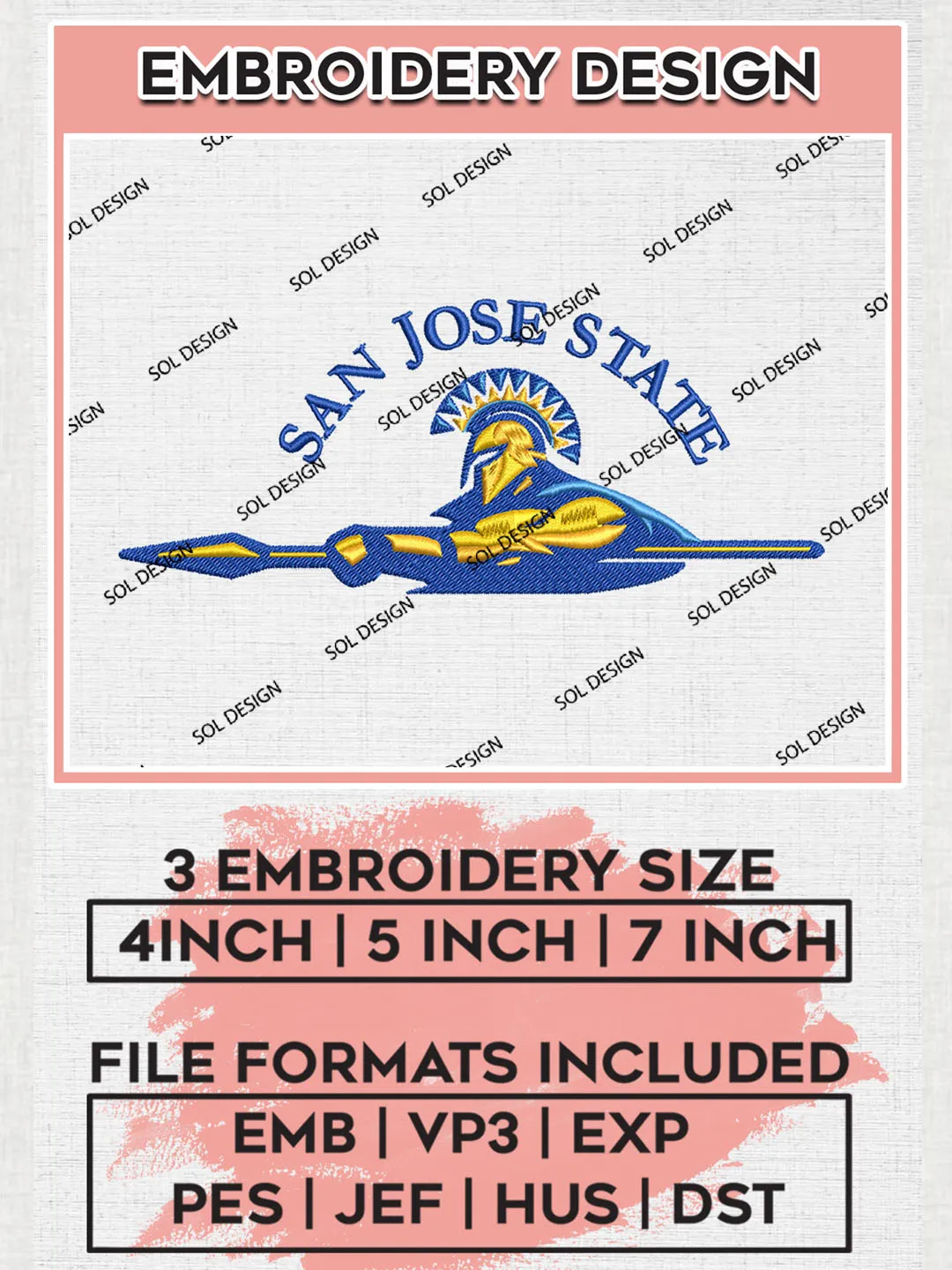 San José State Spartans NCAA Team Logo embroidery designs, NCAA San José State Spartans Logo Machine embroidery files, NCAA Team Logo embroidery designs, NCAA Game Day Machine embroidery designs, Digital Download