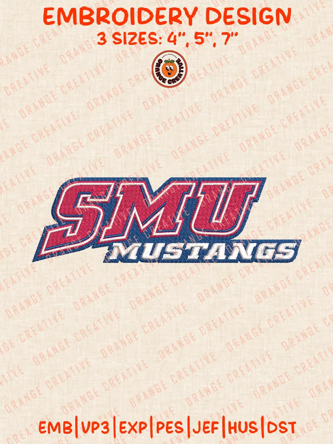 SMU Mustangs Text Logo Embroidery Design Files, NCAA Logos Embroidery Designs, NCAA Machine Embroidery Files, 3 Sizes, Custom Sizes, Instant Download