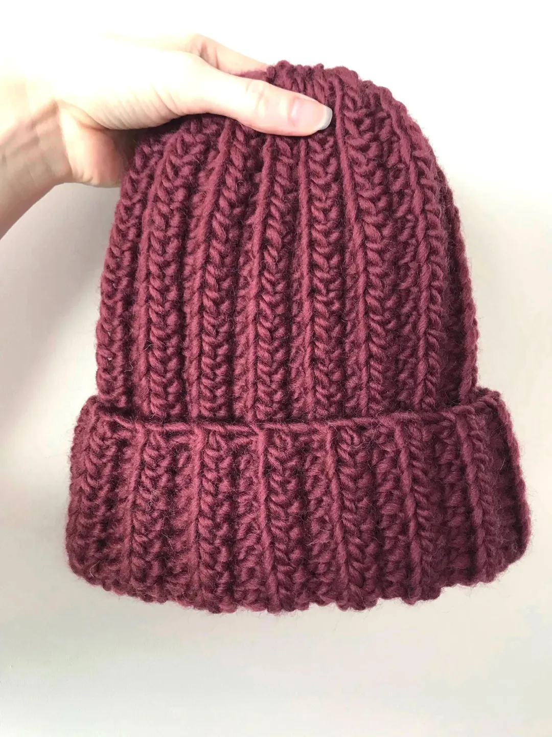 Warm Crochet Chunky Beanie - Plushy Cozy Winter Hat - Thick Folded Brim - Soft 100% Wool Stocking Cap - Unisex Trendy Red or Custom Color