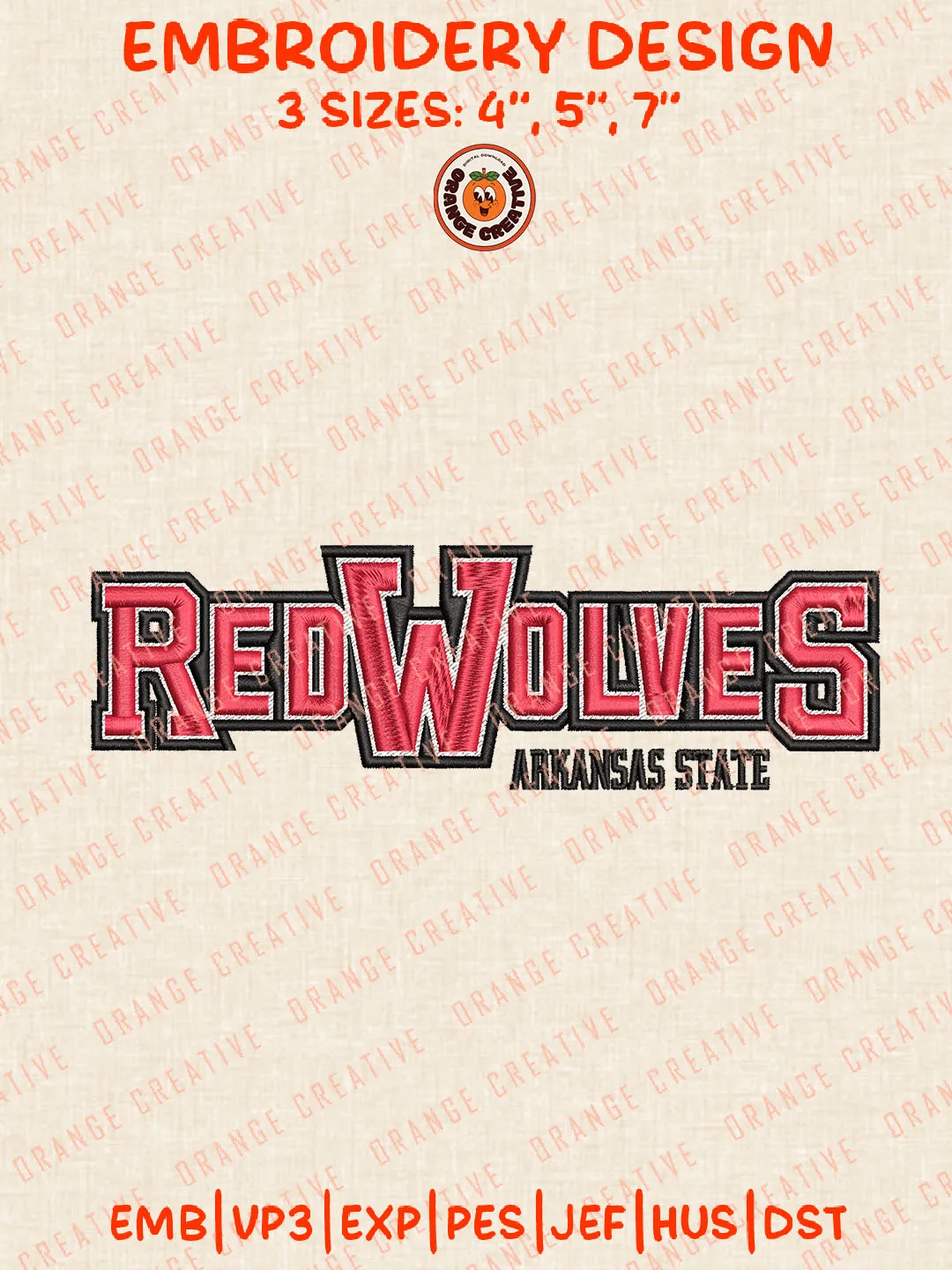 NCAA Arkansas State Red Wolves Wordmark Logo Embroidery Files, NCAA Red Wolves Team Embroidery Designs, Football Team Machine Embroidery Files, NCAA Machine Embroidery, Digital Download