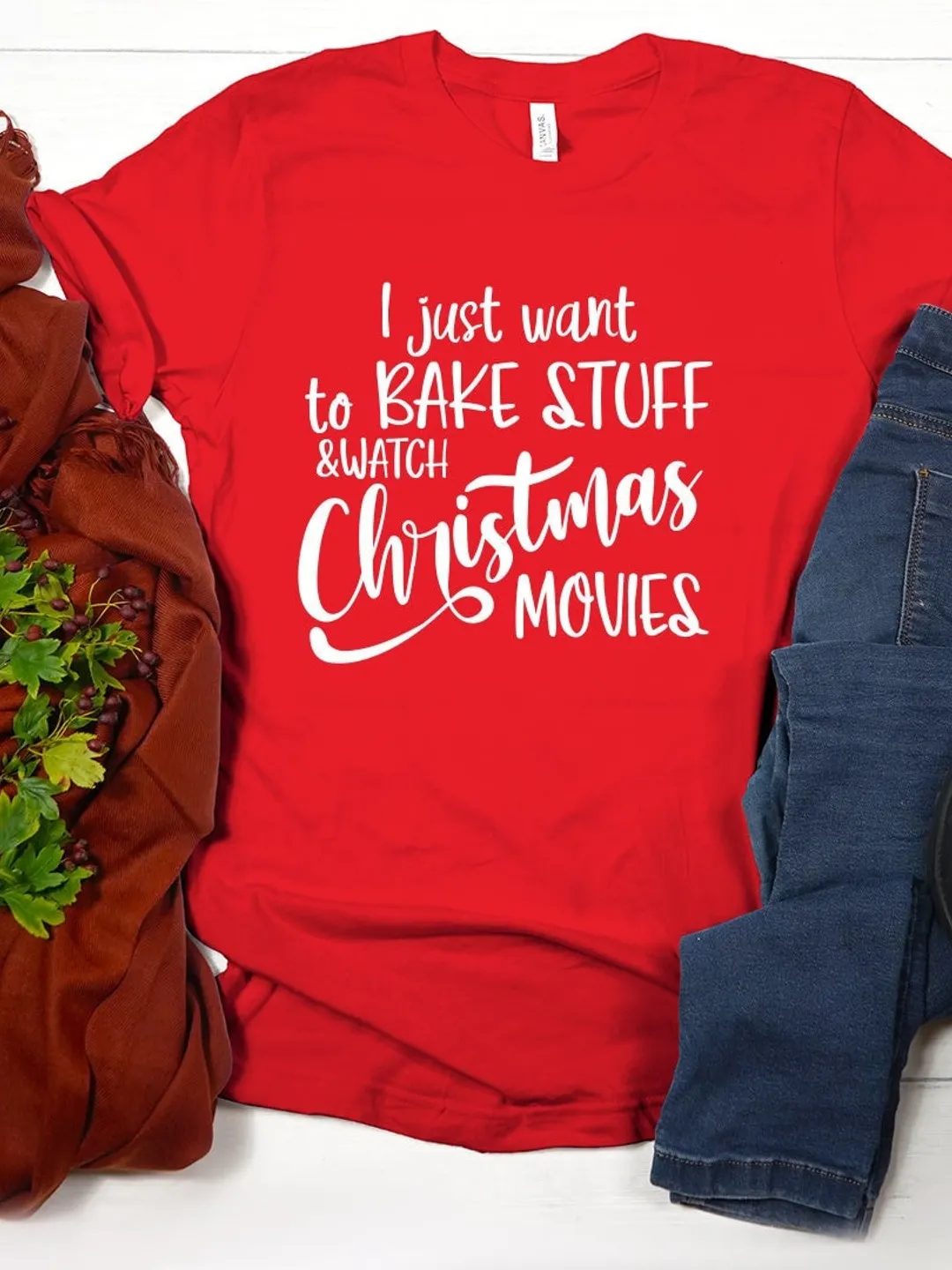 Christmas Movie T-Shirt: Bake Stuff and Relax (Soft Cotton Blend)