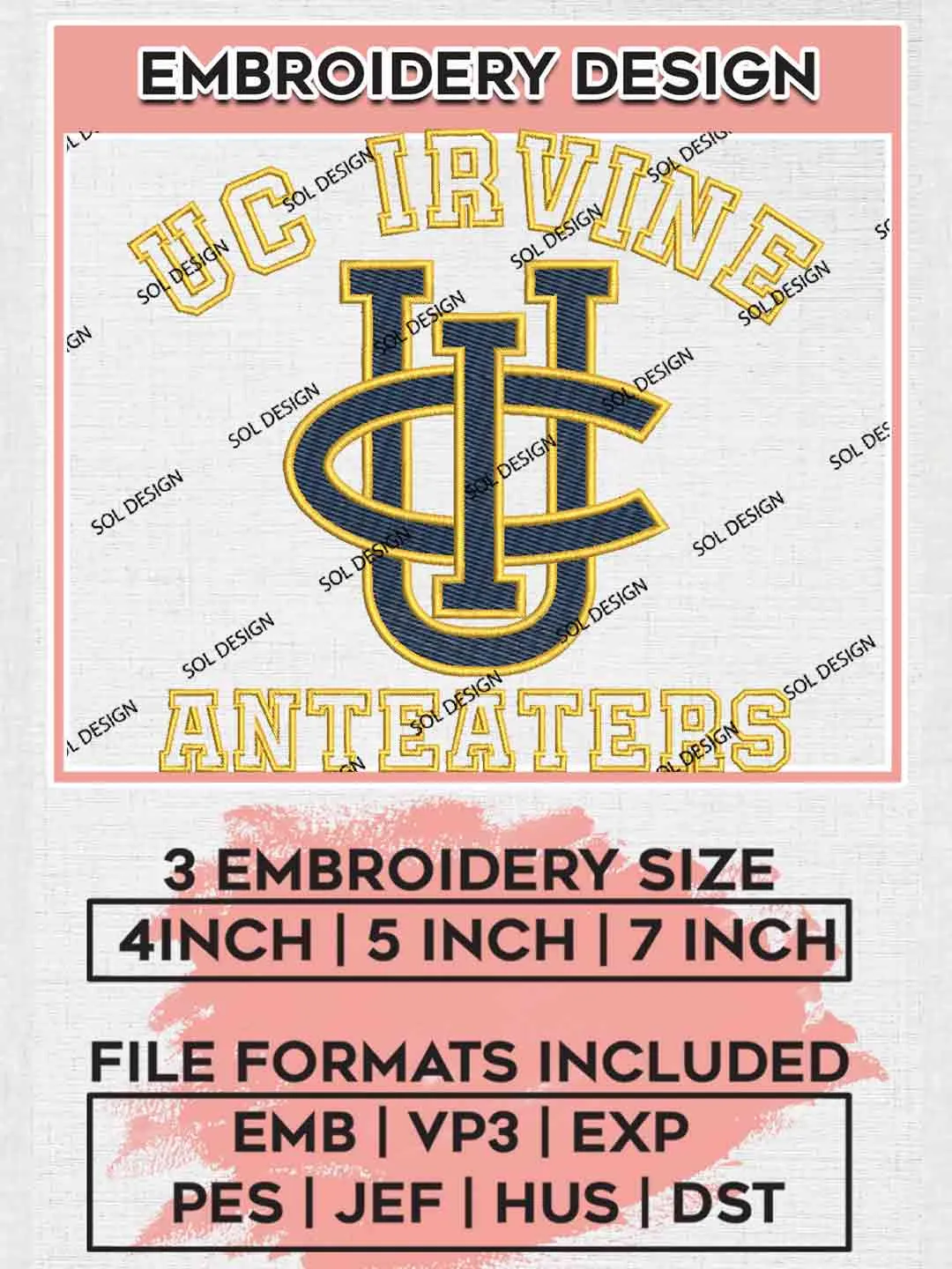 UC Irvine Anteater Embroidery Design, Football Embroidery files, Sport Machine embroidery files, 3 sizes, Instant Download