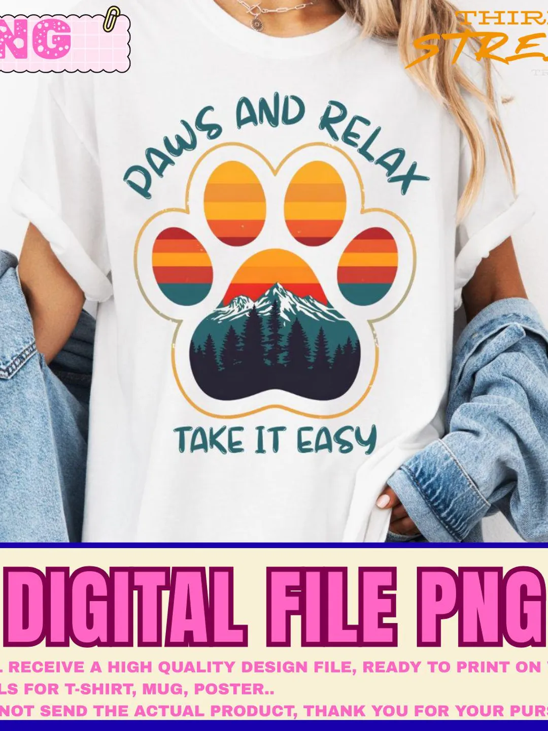 Paws and Relax Take It Easy PNG Vintage Mountains Dog Lovers, Retro Sunset Paw Nature Design Mountain Forest Aesthetic (Digital Download)