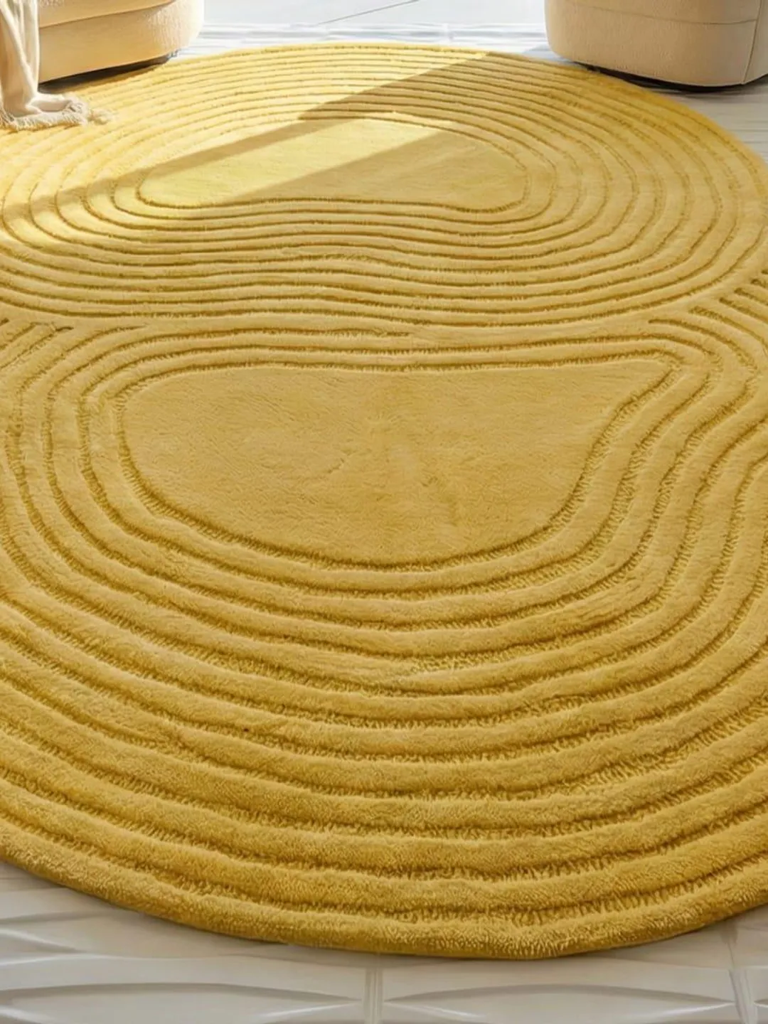 Handmade Tufted Rug | Large Yellow Abstract Area Rug | Modern Plush ...