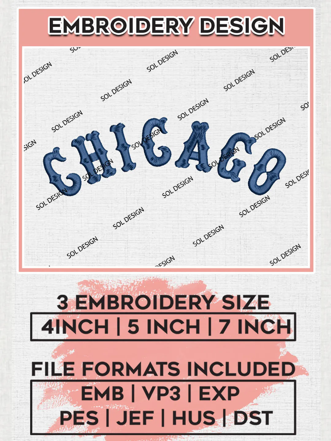 MLB Chicago Logo Embroidery Files, MLB Chicago White Sox Team Embroidery, NCAA Teams, 3 sizes, Machine embroidery designs, Digital Download
