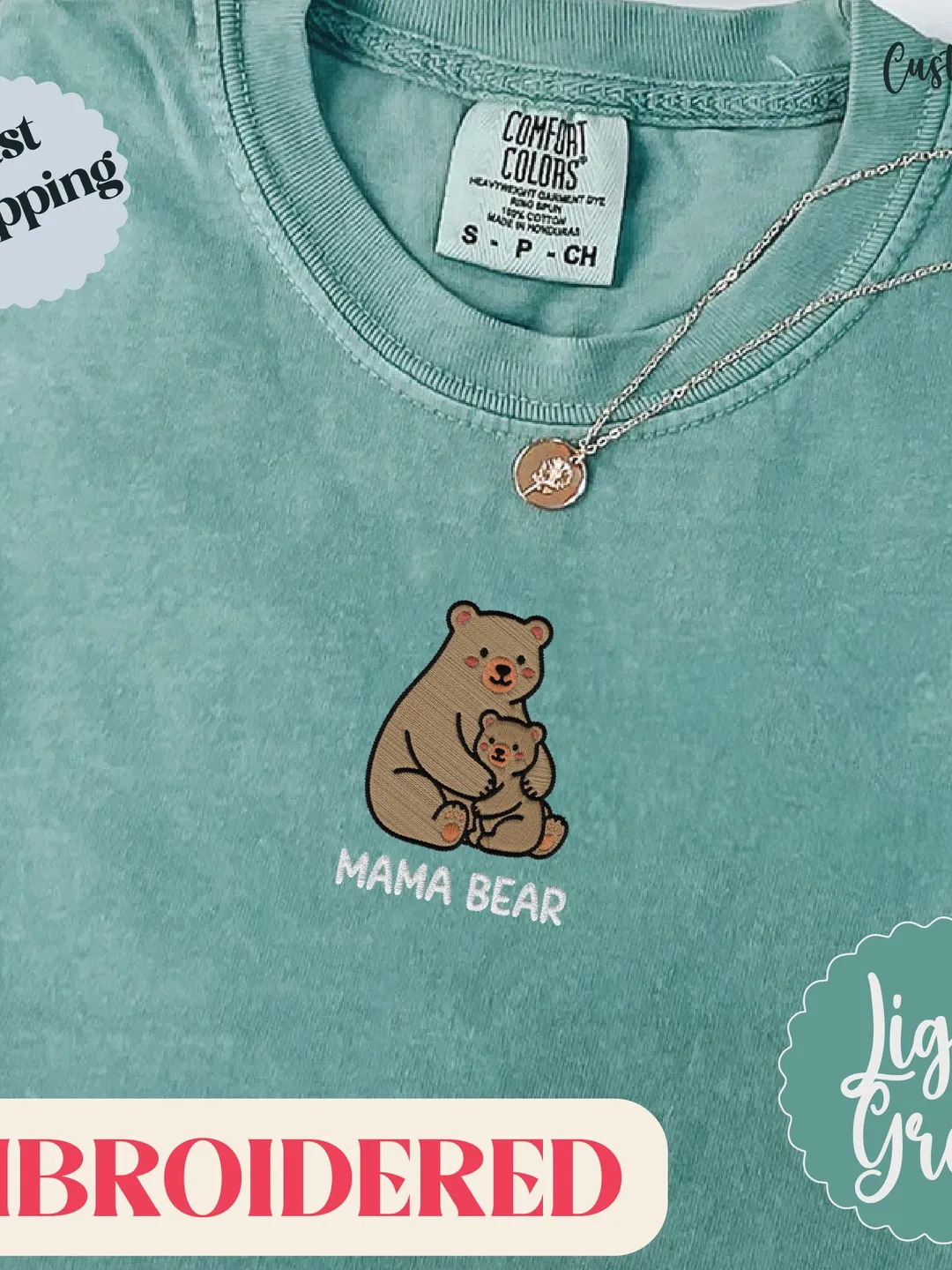 Embroidered Mama Bear Shirt. Mom Embroidered T-Shirt. Cute Mom Gift. Mothers Day Shirt. Comfort Colors Embroidery Tee. Mama Graphic Shirt.