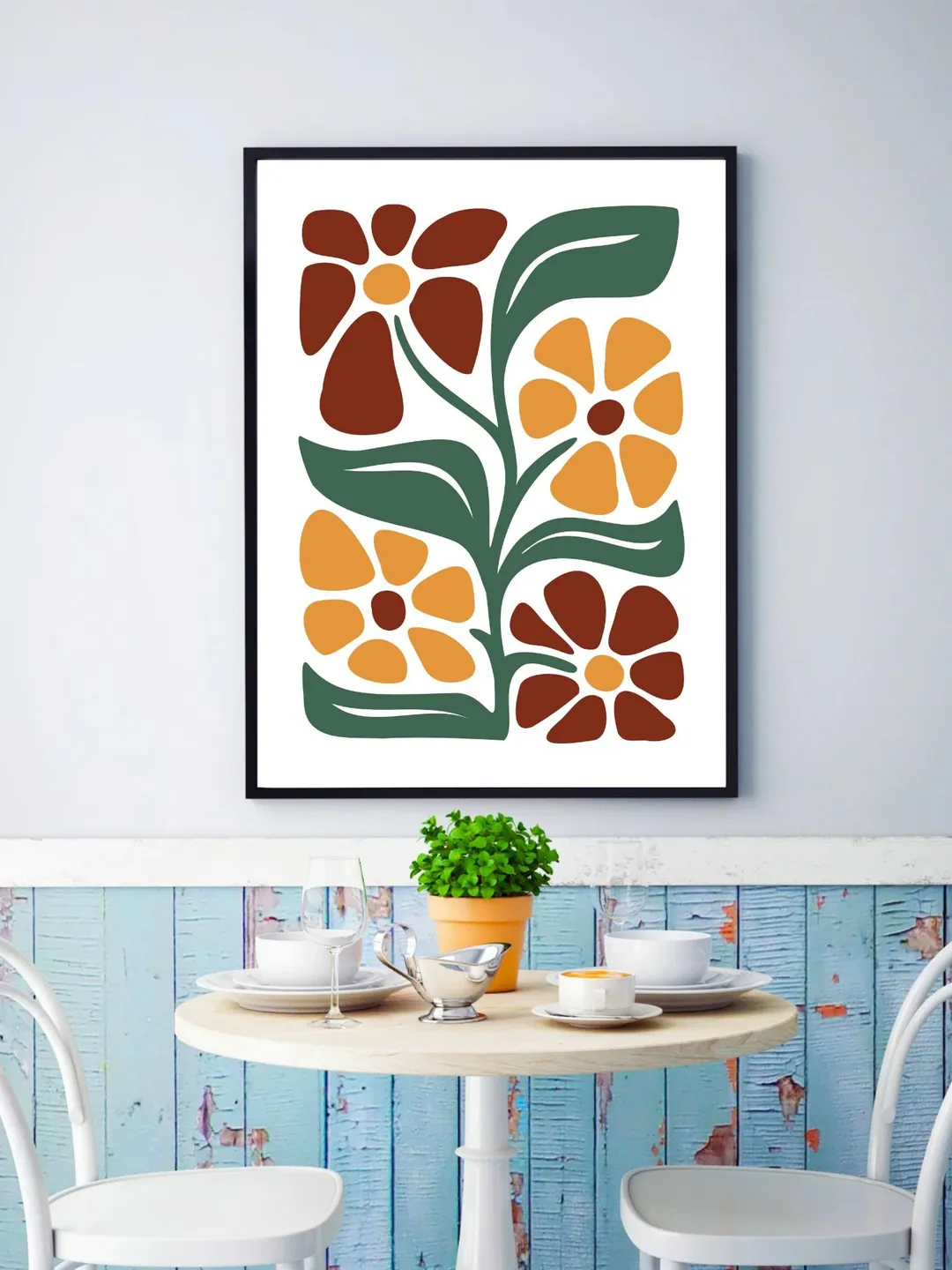 Mid Century Modern Floral Wall Art Set of 2, Abstract Botanical Prints ...