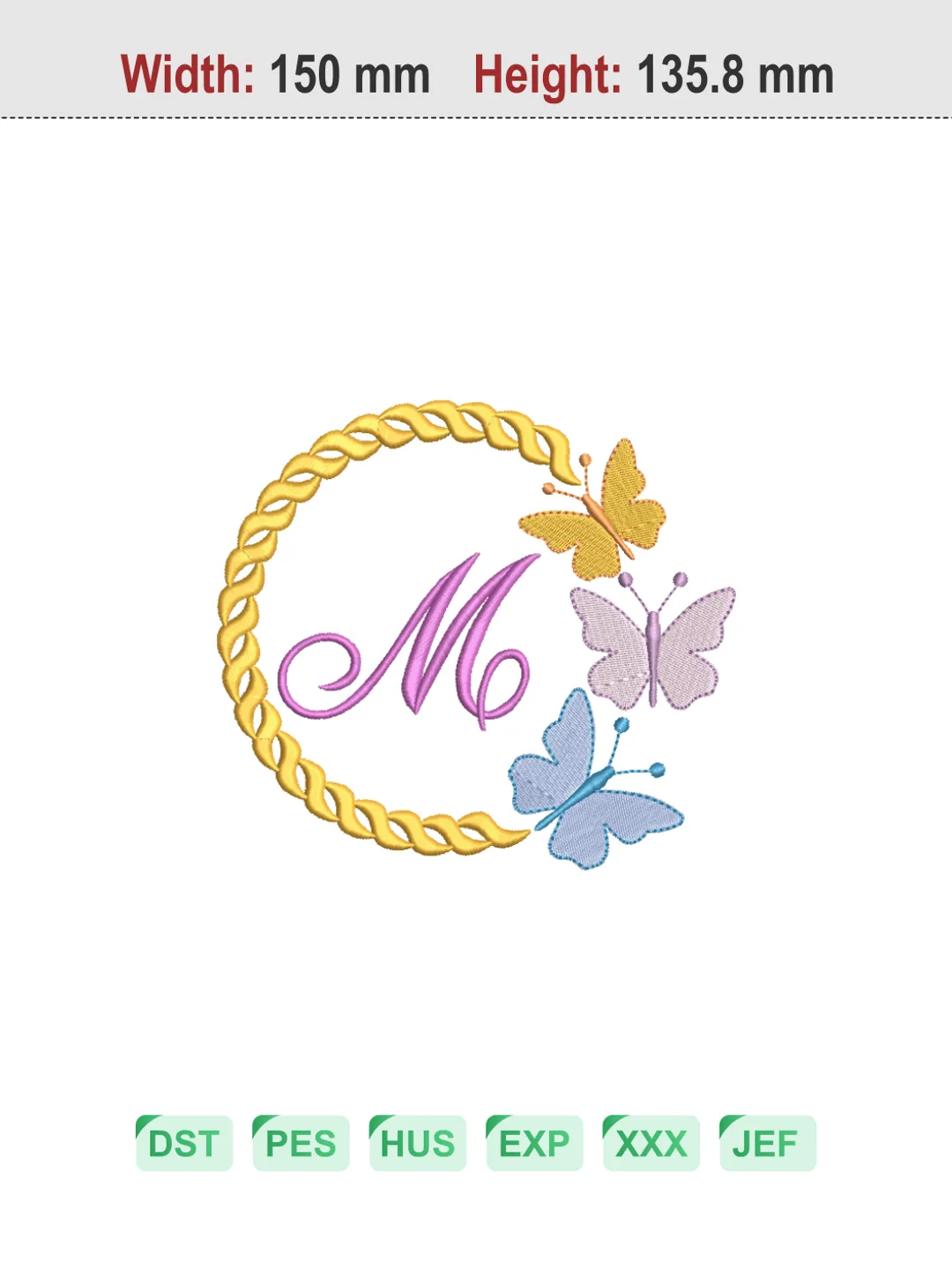 Butterfly Wreath Letter M Machine Embroidery Design