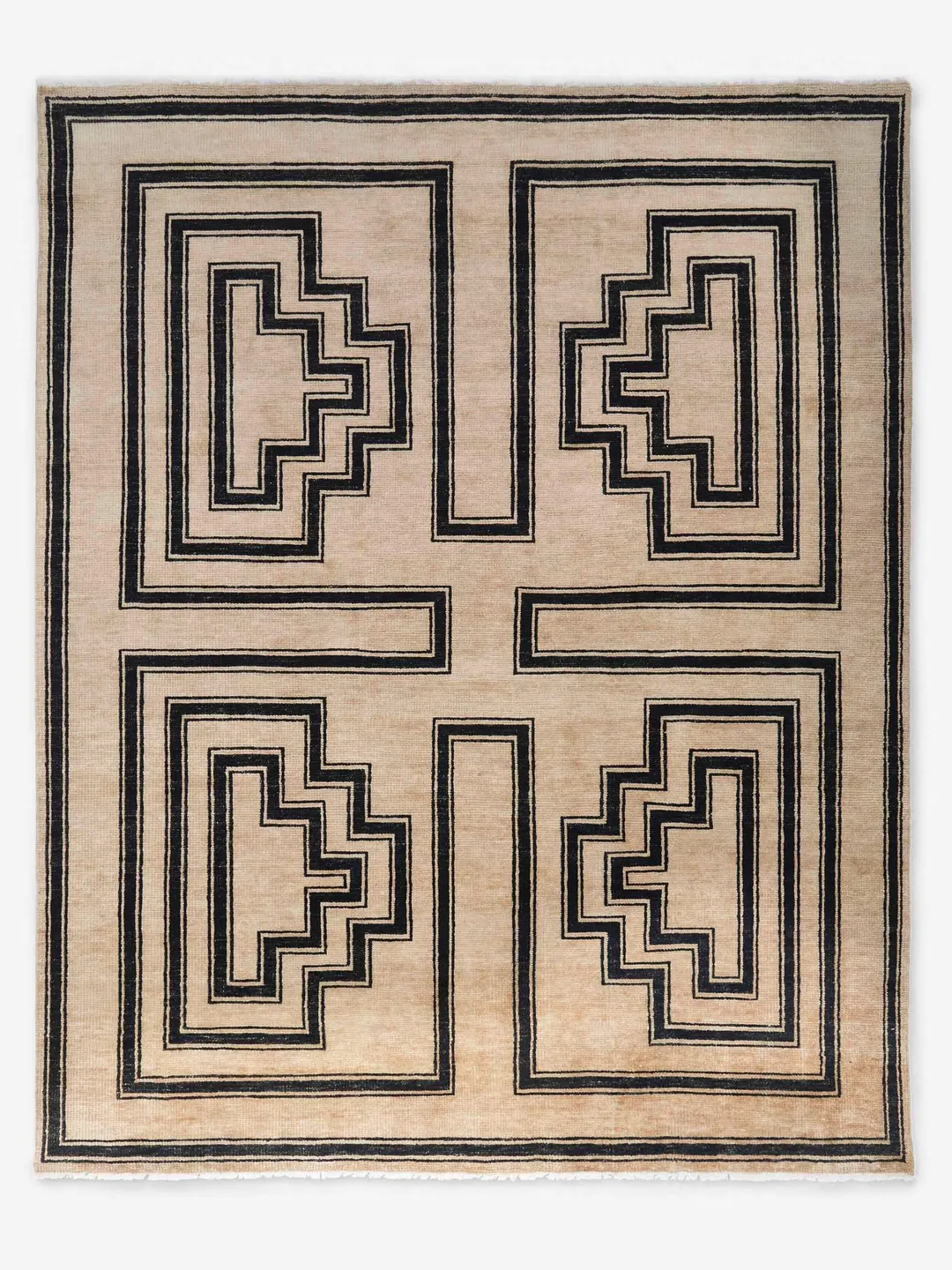Ivory Maze Rug Hand Tufted Wool Rug | Beige & Ivory Geometric Maze Pattern