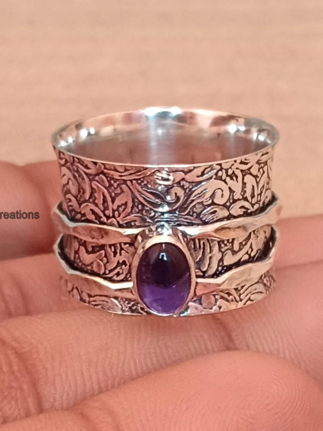 Amethyst Spinner Band - Sterling Silver Handmade Fidget  Ring