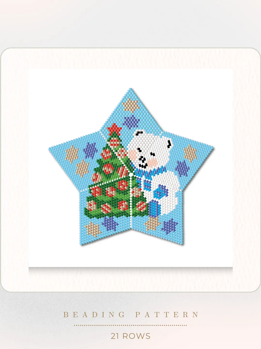 Christmas Polar Bear, 3D Peyote Star Beading Pattern, Seed Bead Ornaments, Peyote Stitch