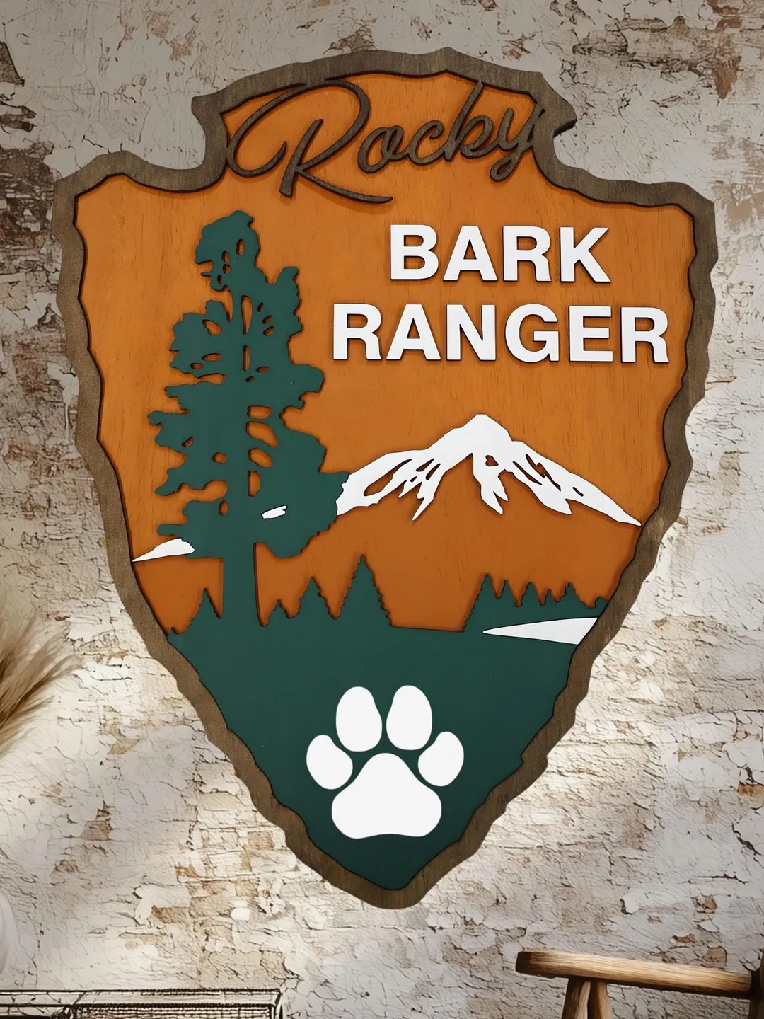 Bark Ranger Arrowhead Sign: Personalized National Park Camping Decor