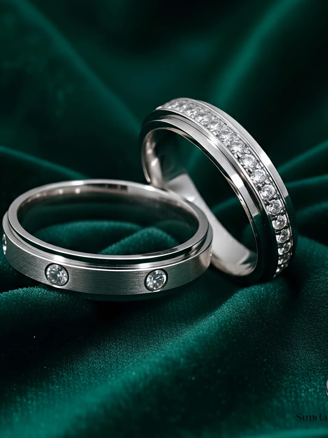 Modern Tiered Handcrafted 925 Silver Couple Ring Set, Matching