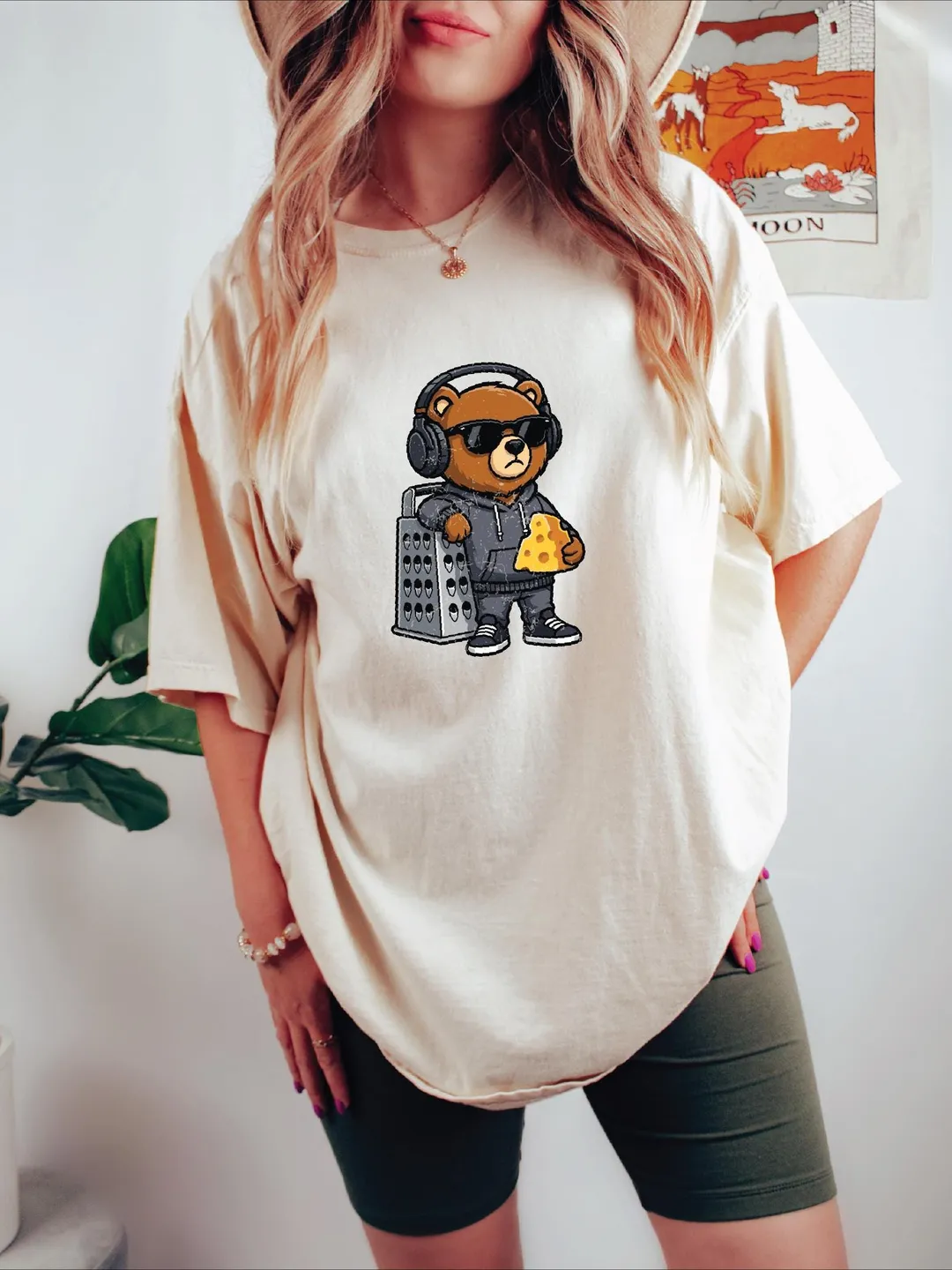 Retro Bear with Cheese Grater and Sun Glasses T-Shirt, Funny Animal Cartoon Tee, Unique Gift for Animal Lovers and Casual Wear