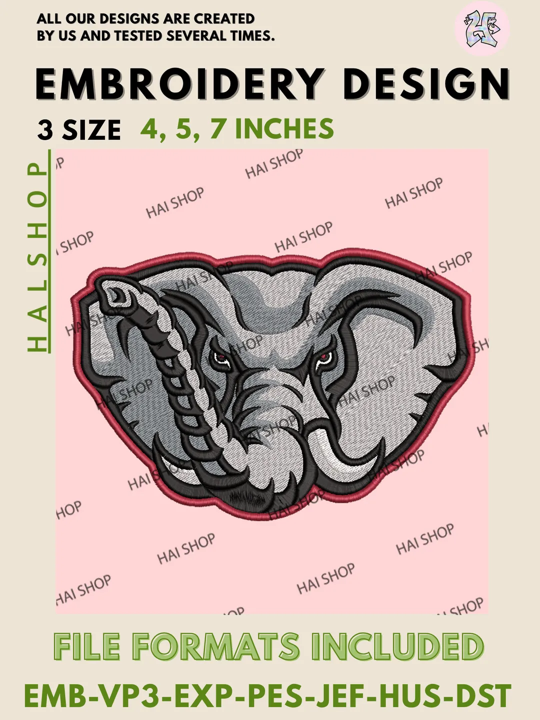 Alabama Crimson Tide NCAA Team Logo Machine Embroidery Design Files, High Quality College Mascot Embroidery Designs, Digital Download