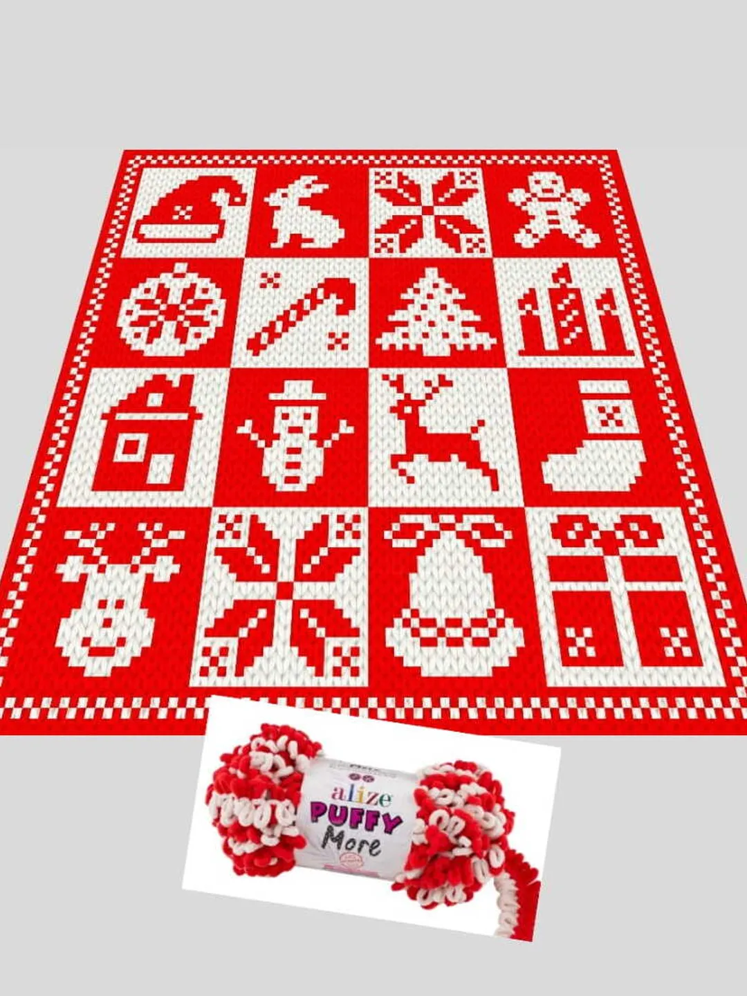 Loop yarn Finger knitted Santa blanket pattern PDF