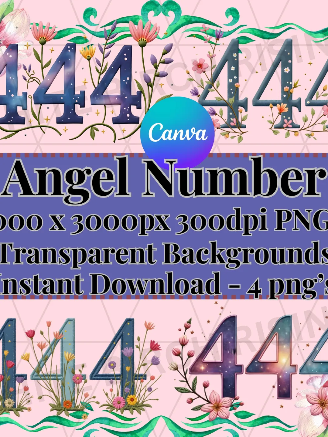 444 Graphics 444 Angel Number Floral PNG Bundle - High Resolution Transparent Graphics