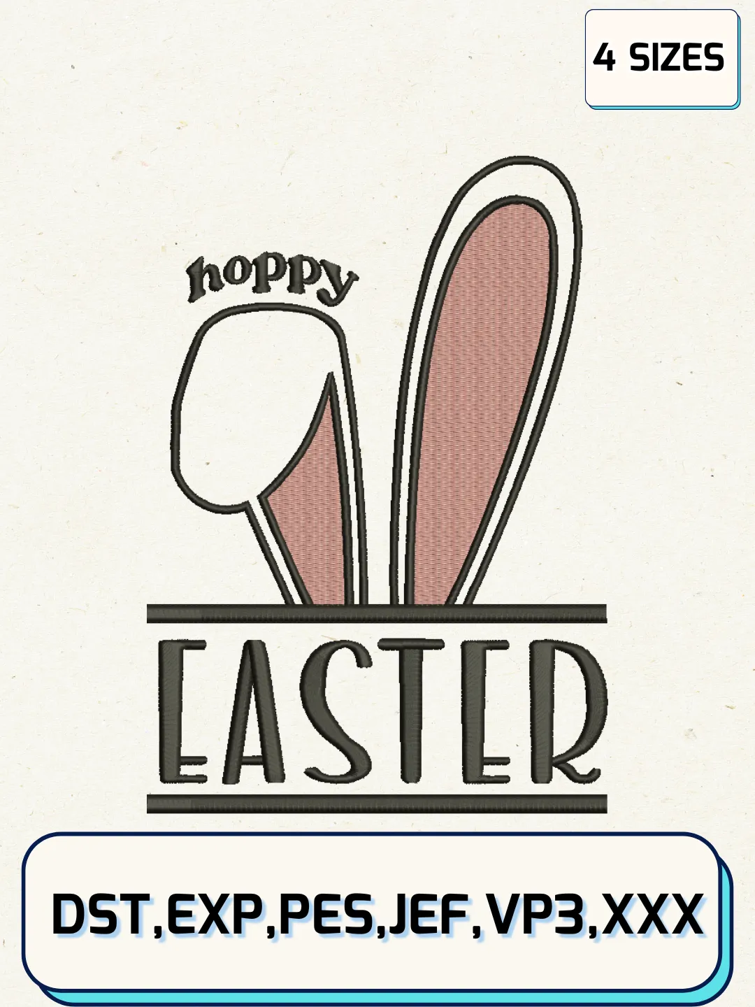 Hoppy Easter Embroidery Design Files, Easter Day Logos Embroidery Designs, Machine Embroidery Files, 4 Sizes