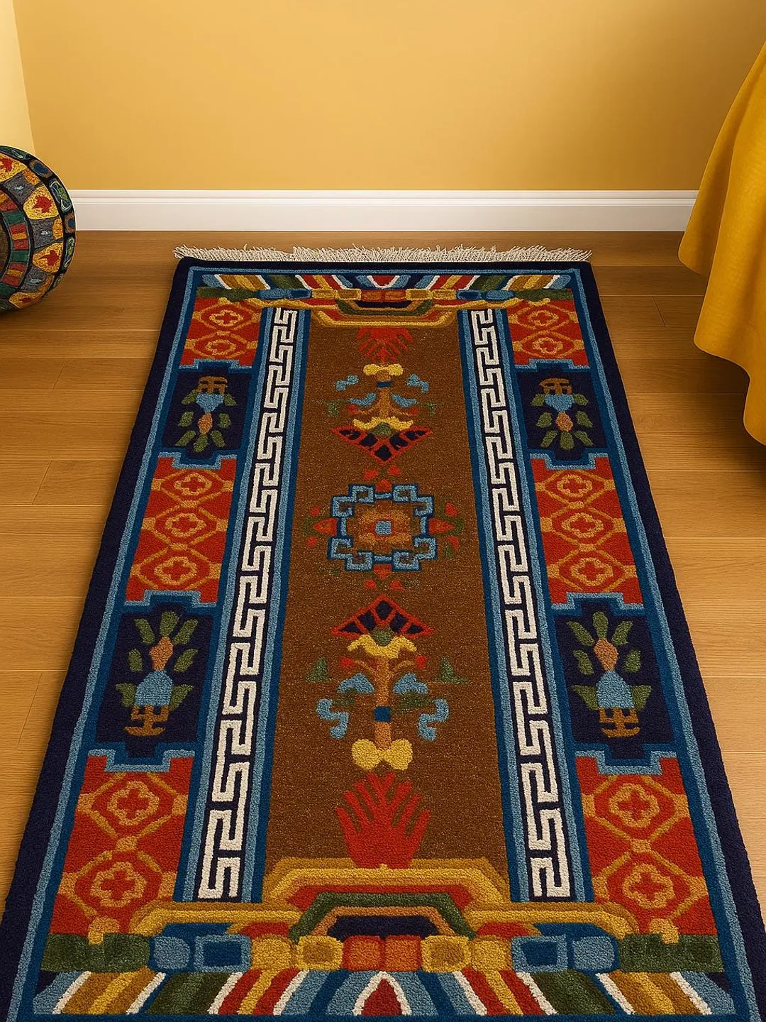Handmade Traditional Rug Handmade Tibeten Wool Rug: Traditional Floral Vase Design, And ...