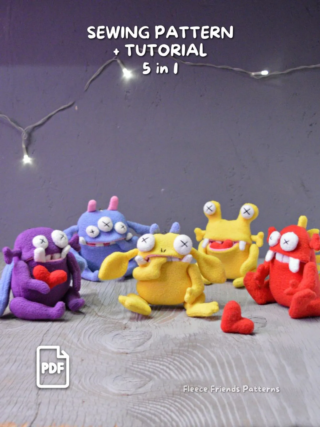 Monster Friends Collection 5 Plush Sewing Patterns with Secret Mouth Pockets