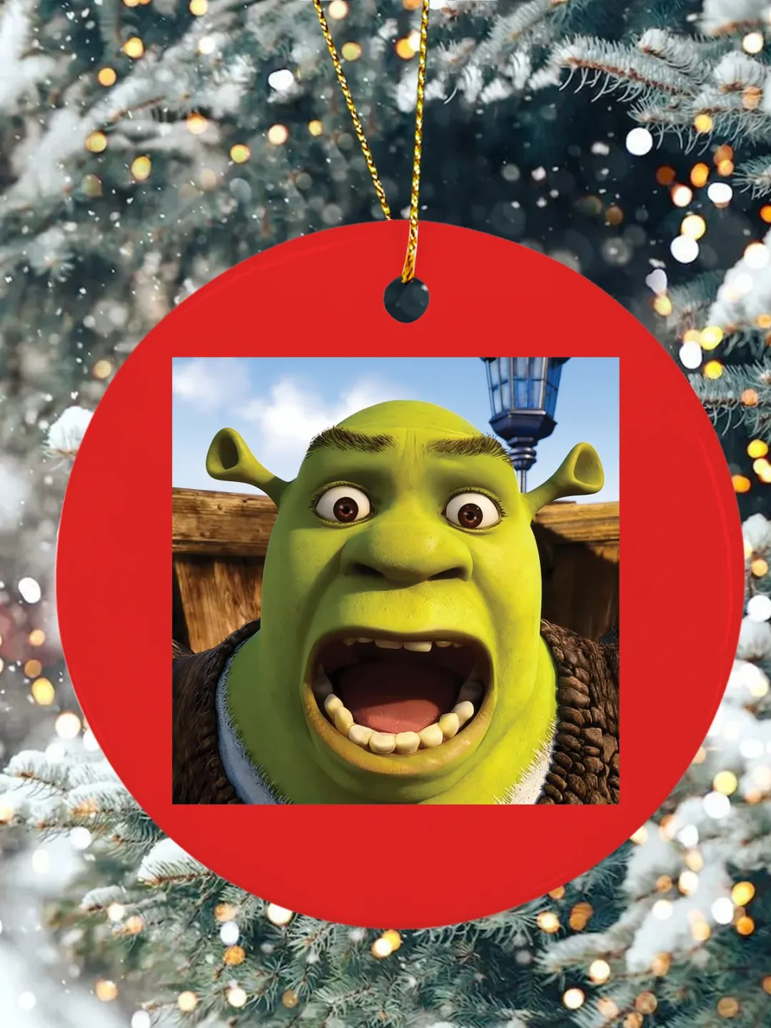 With Shrek Christmas Ceramic Ornament