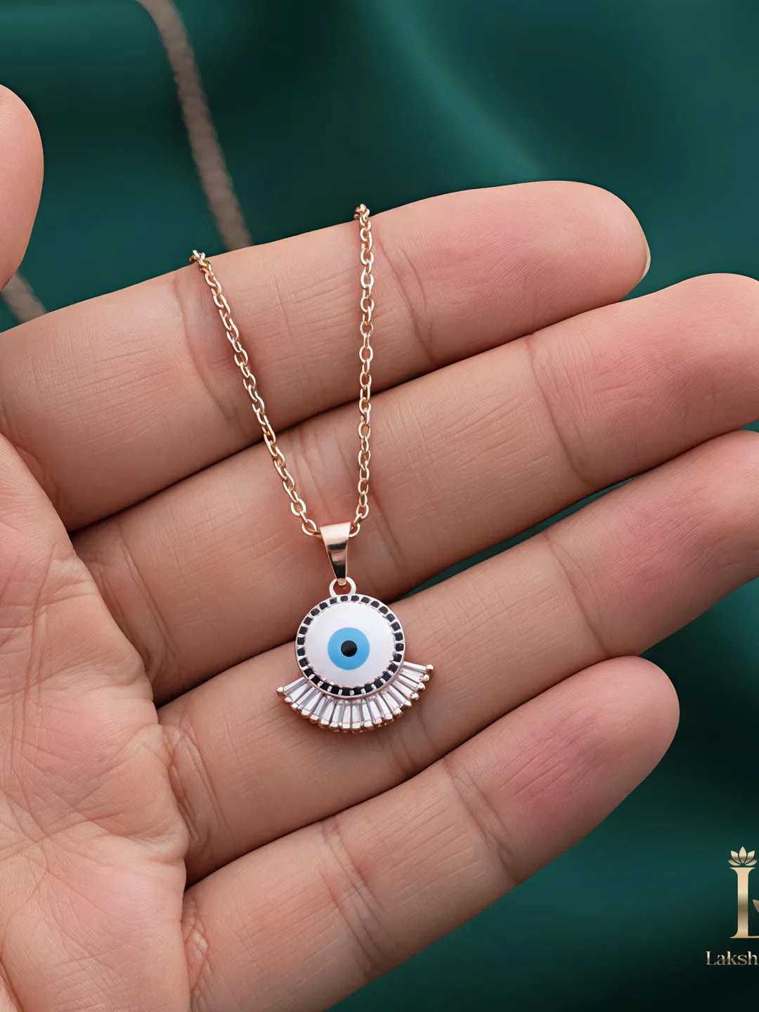 Evil Eye Necklace in Stainless Steel • Crystal Fan Protection Pendant • Rose Gold Nazar Jewelry • Boho Minimalist Gift for Her