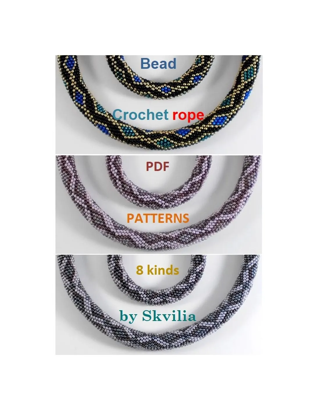 Crochet Rope Patterns Bead crochet rope patterns «Chain» necklace and bracelet, 8 kinds ...