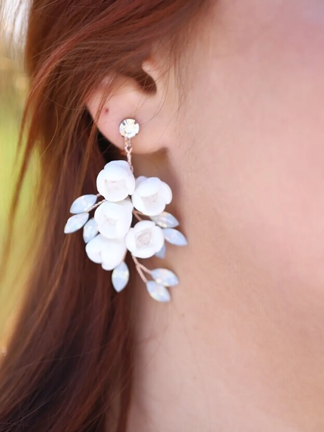 Opal Bridal Earrings, Delicate Porcelain Flower Wedding Earrings, Boho Wedding Earrings, Floral Wedding Earrings